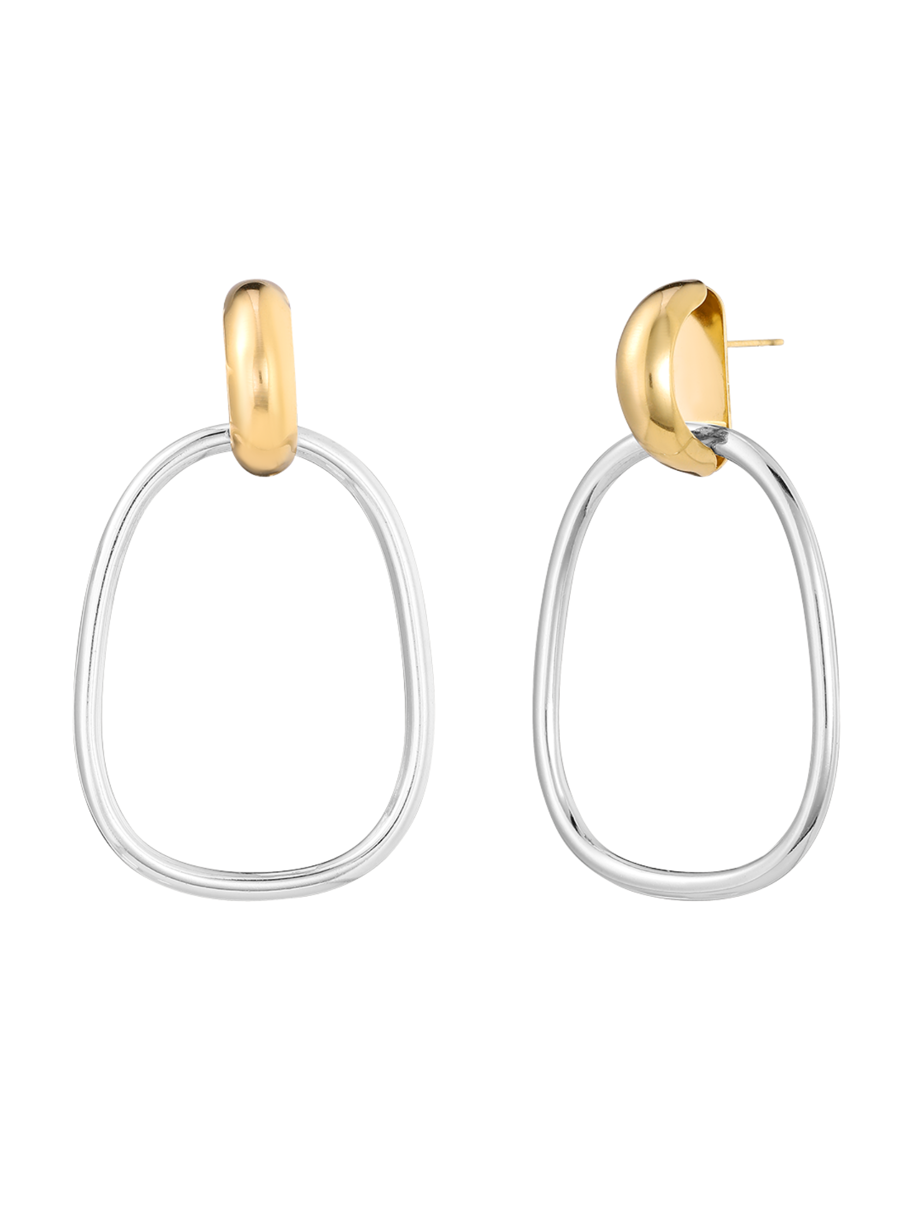 D&X DE1248M Two Tone Gold Stud White Gold Drop Earrings – modern mixed-metal earrings with chunky gold-plated studs and white gold-plated drops, perfect for bold contemporary style.