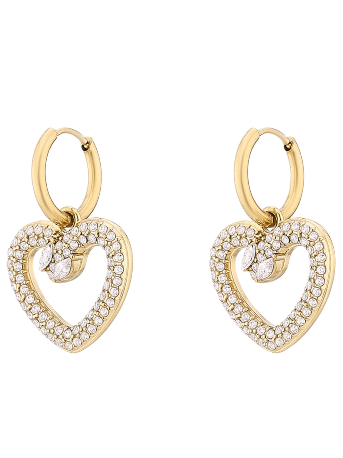 D&X DE1290K Heart Hoop Earrings with a classic hoop design and crystal-style open heart charm.
