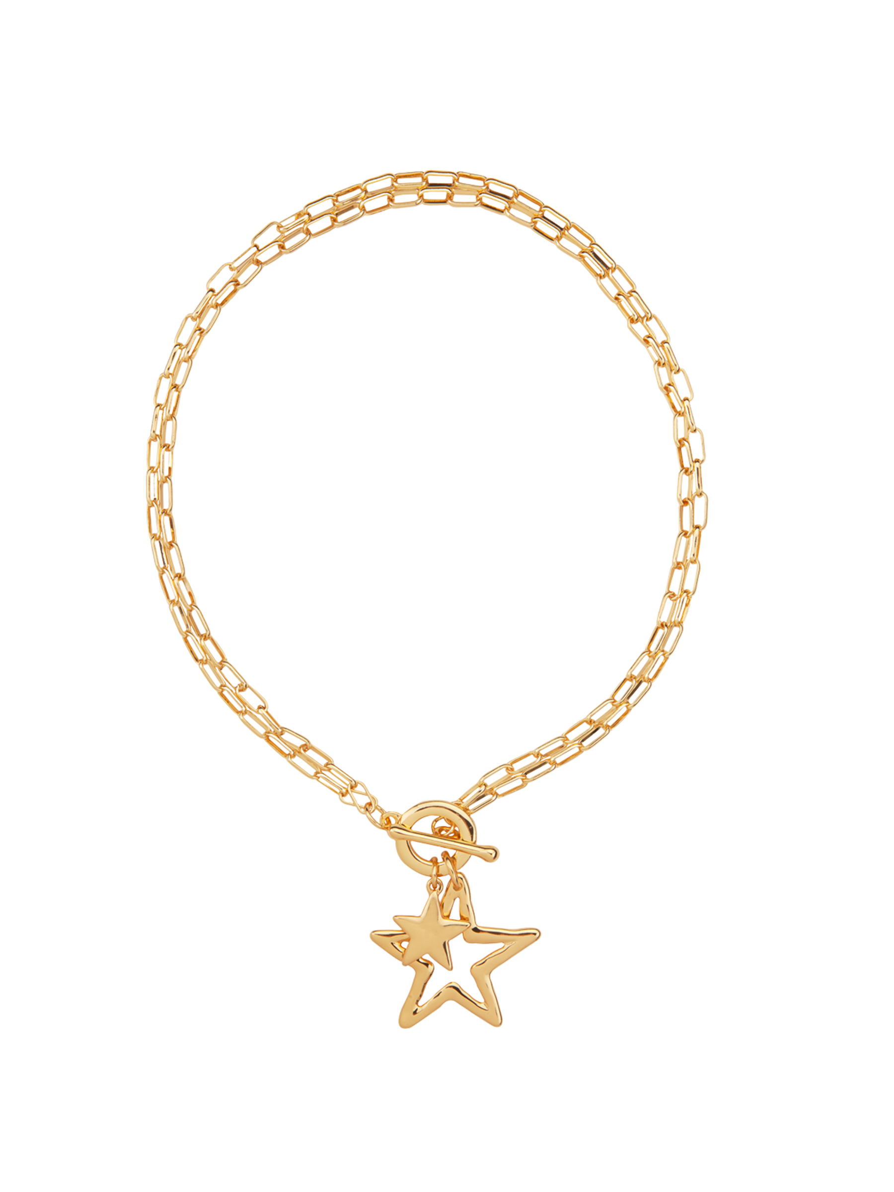 D&X DN2462K gold tone T-bar necklace with star pendant – adjustable fashion jewellery in plated alloy.