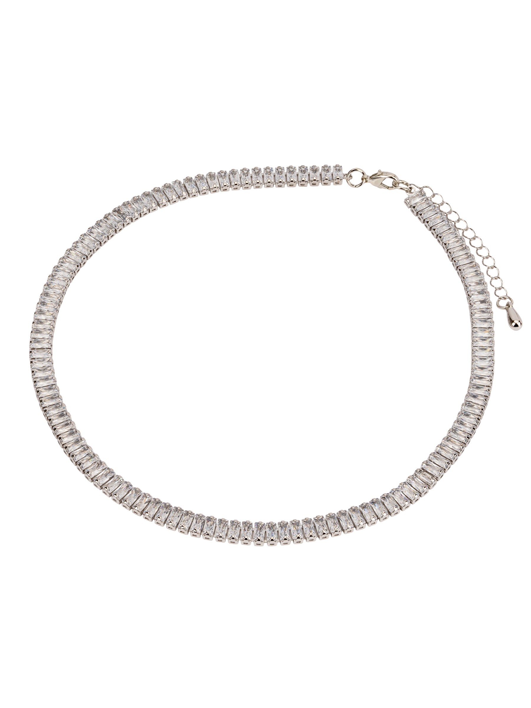 D&X DN2504R Necklace – pavé crystal necklace plated in white gold tone, glamorous and elegant for evening wear.