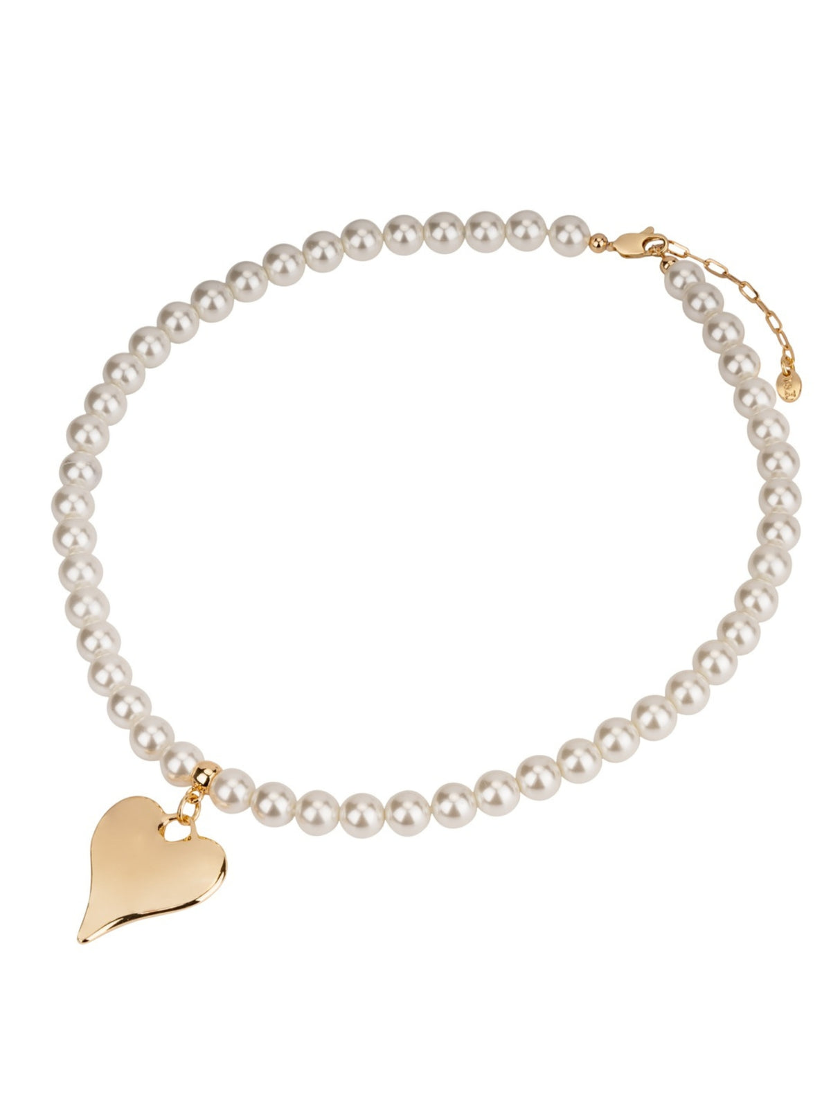D&X DN2583K - SHORT NECKLACE with pearl-look beads and statement heart charm.