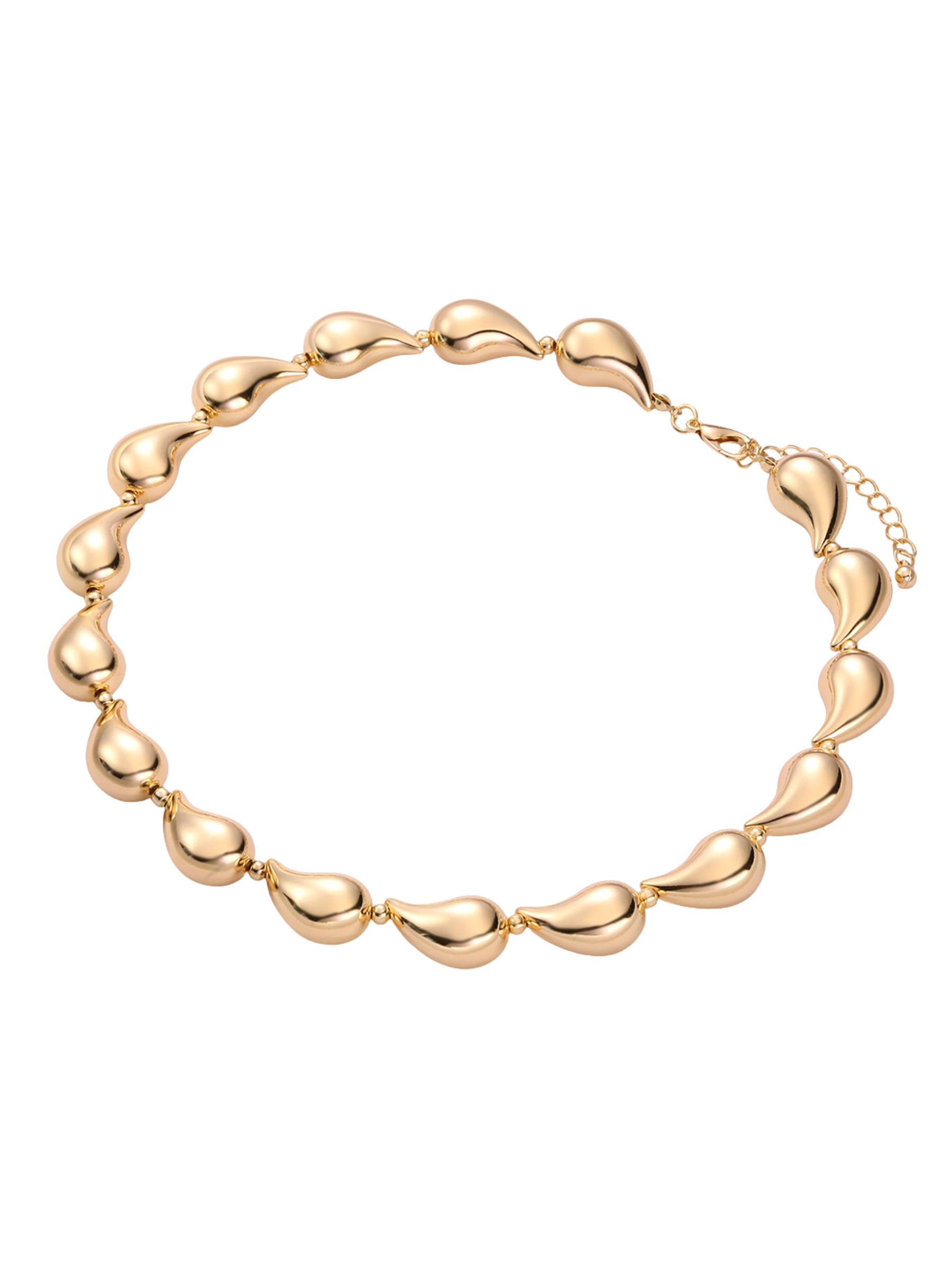 D&X DN2808K Gold Tone Droplet Collar Necklace – bold sculpted droplet-inspired collar necklace in polished gold-tone finish, statement jewellery