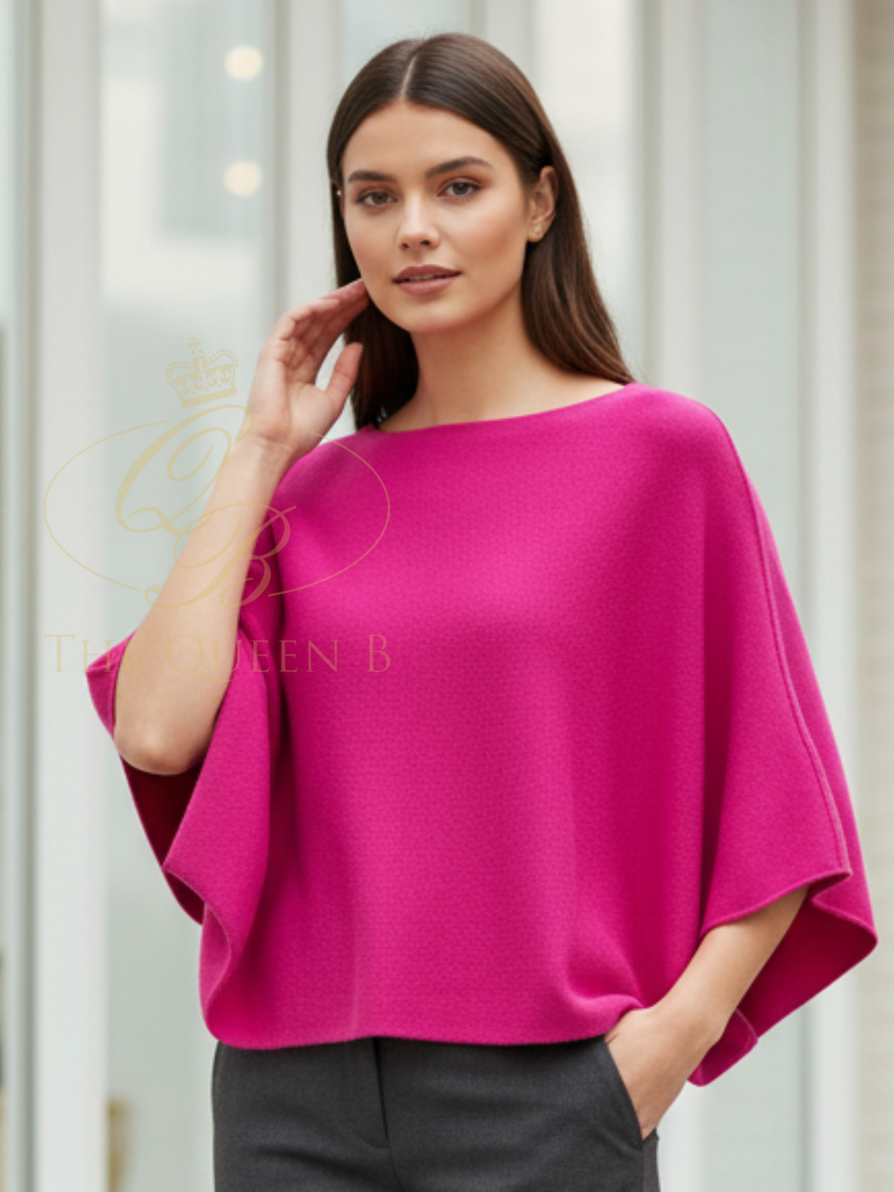 Deck By Decollage 57702 wide boat neck batwing knit top with relaxed draped silhouette.