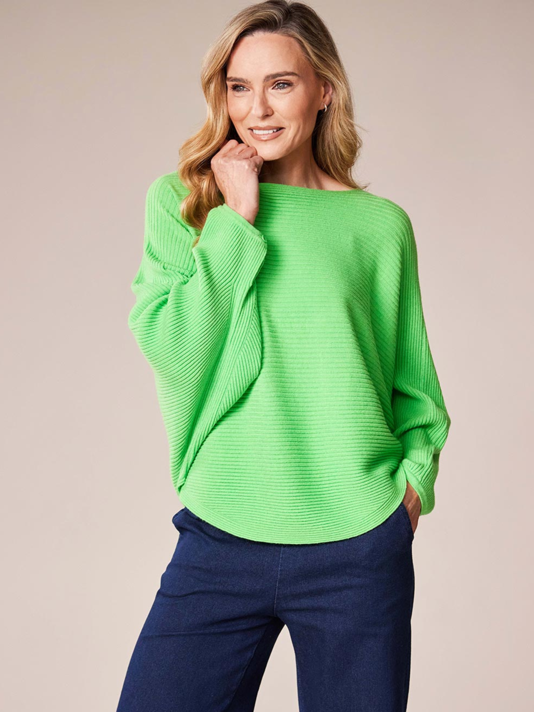 Deck By Decollage 8948 women’s ribbed knit jumper with round neckline.