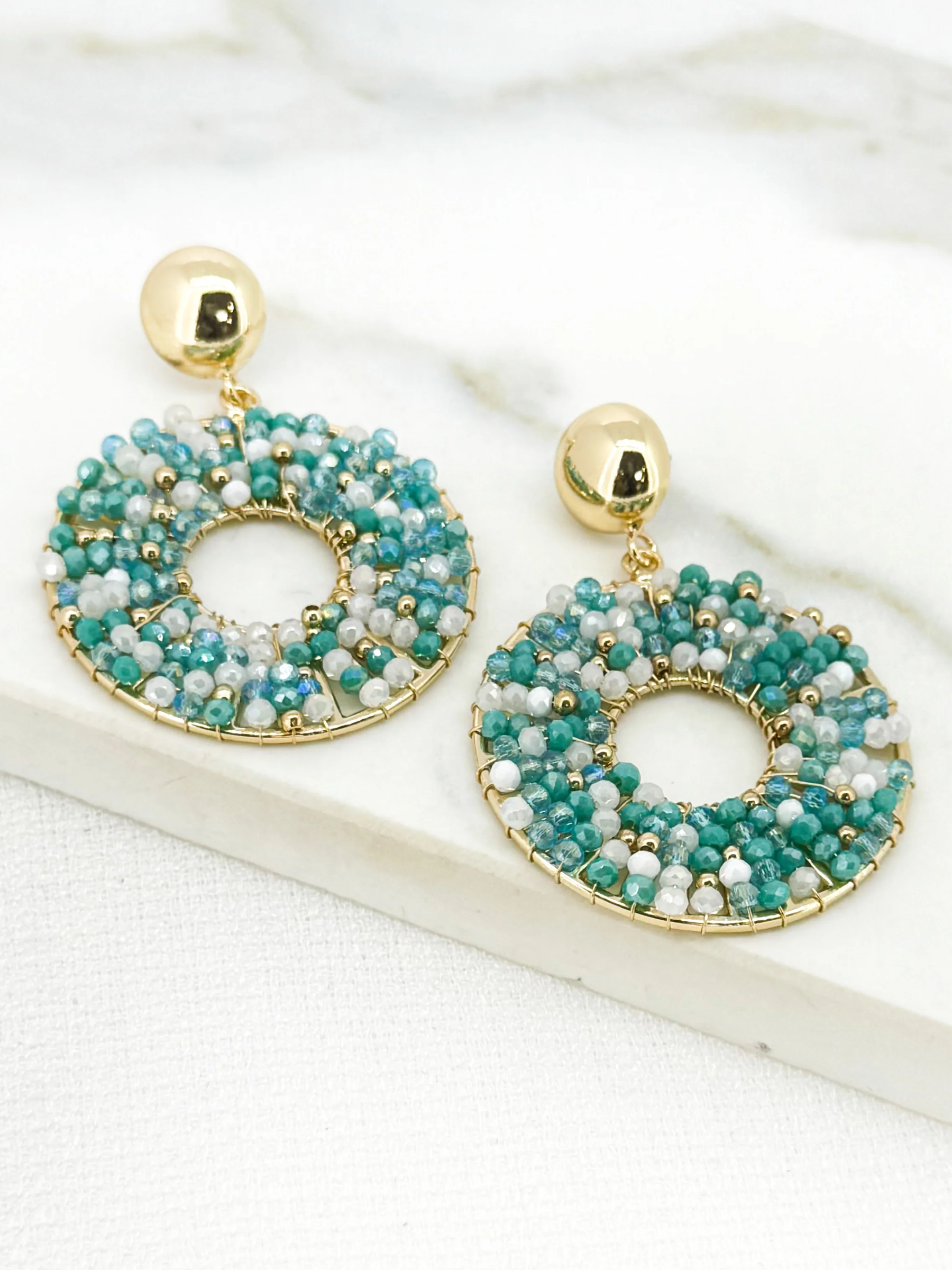 Envy 4724 Round Faceted Beaded Earrings with circular design and faceted bead detailing.