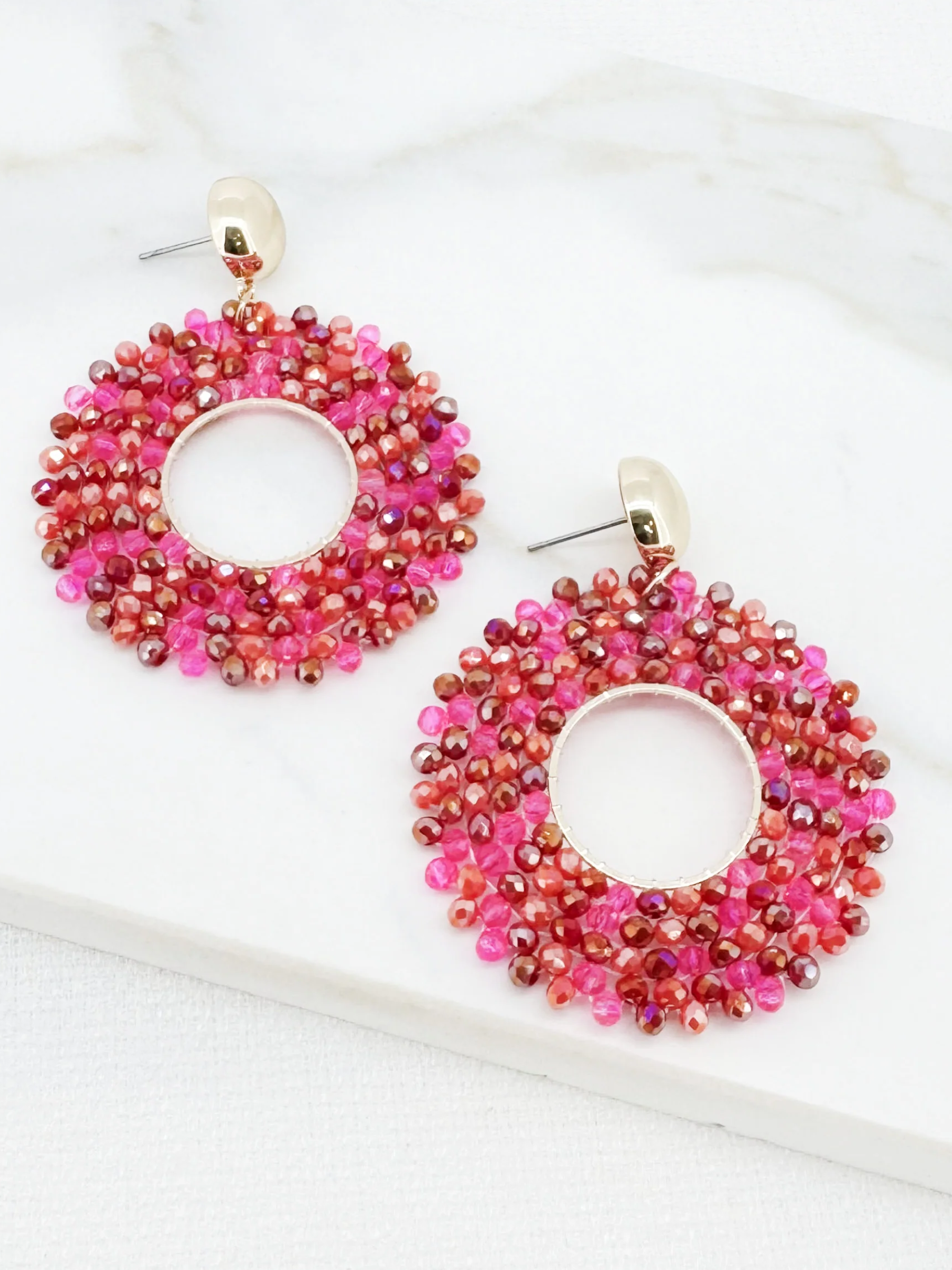 Envy 4725 Round Faceted Beaded Earrings with circular design and vibrant faceted bead detailing.