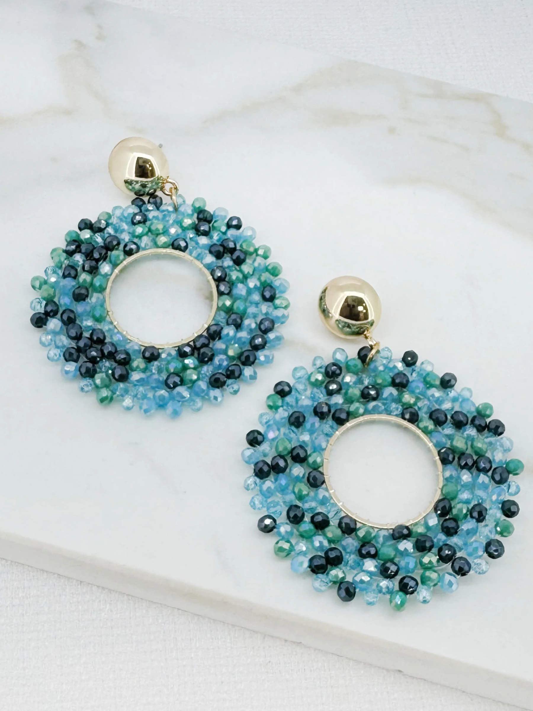 Envy 4725 Round Faceted Beaded Earrings with circular design and vibrant faceted bead detailing.