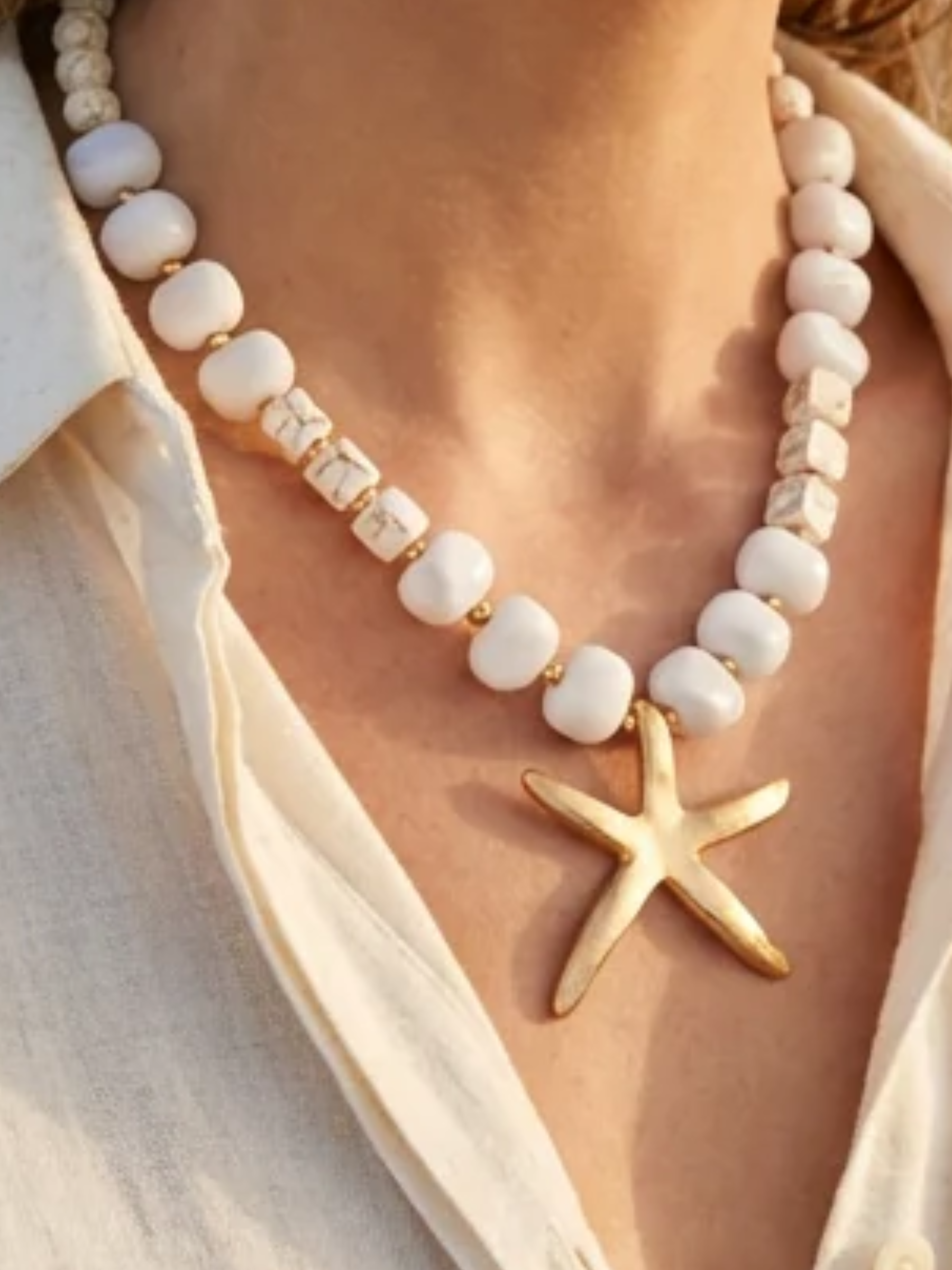 Envy 4740 Starfish Short Beaded Necklace with mixed beads and statement starfish pendant.