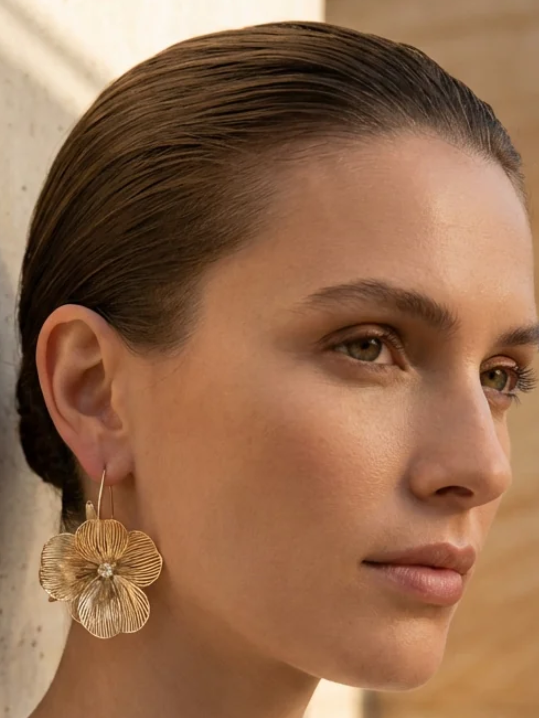 Envy 4837 Long Petal Design Earrings with layered floral petal detailing.