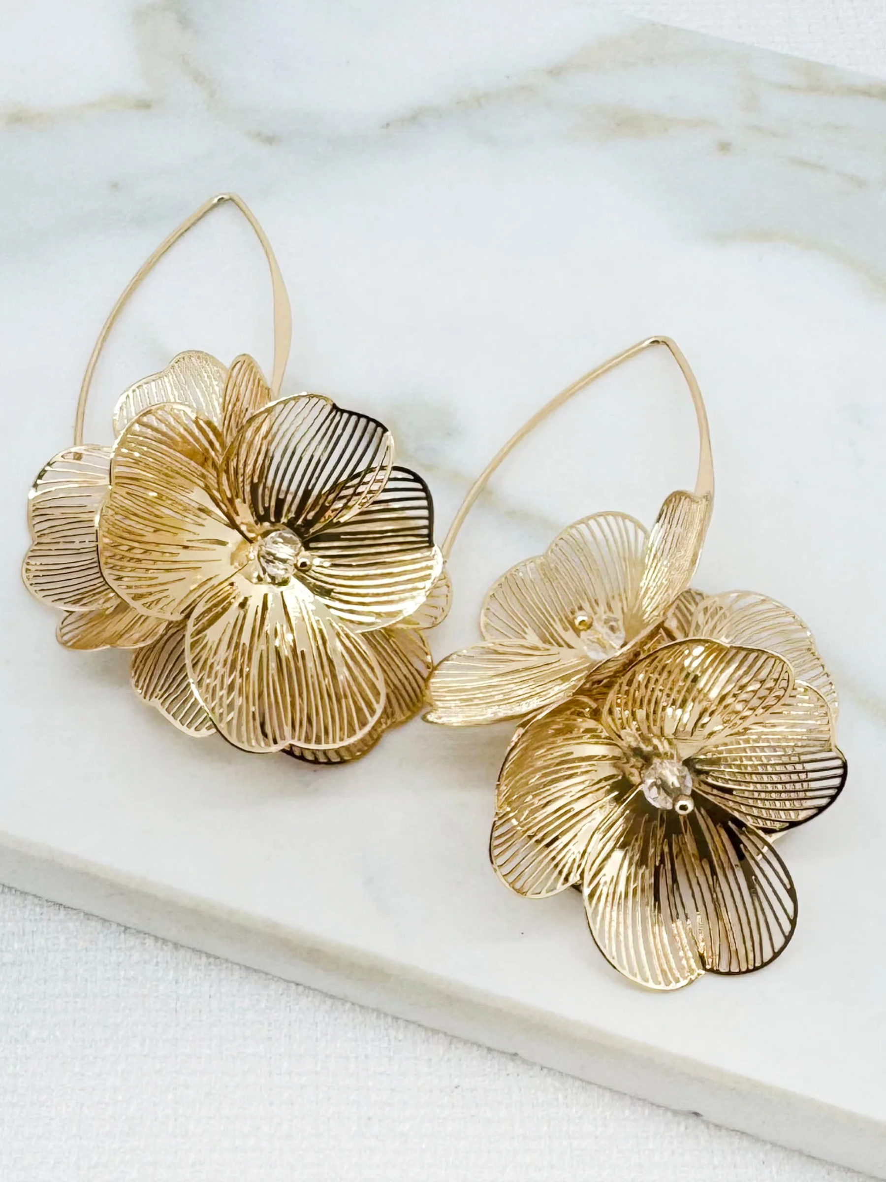 Envy 4837 Long Petal Design Earrings with layered floral petal detailing.