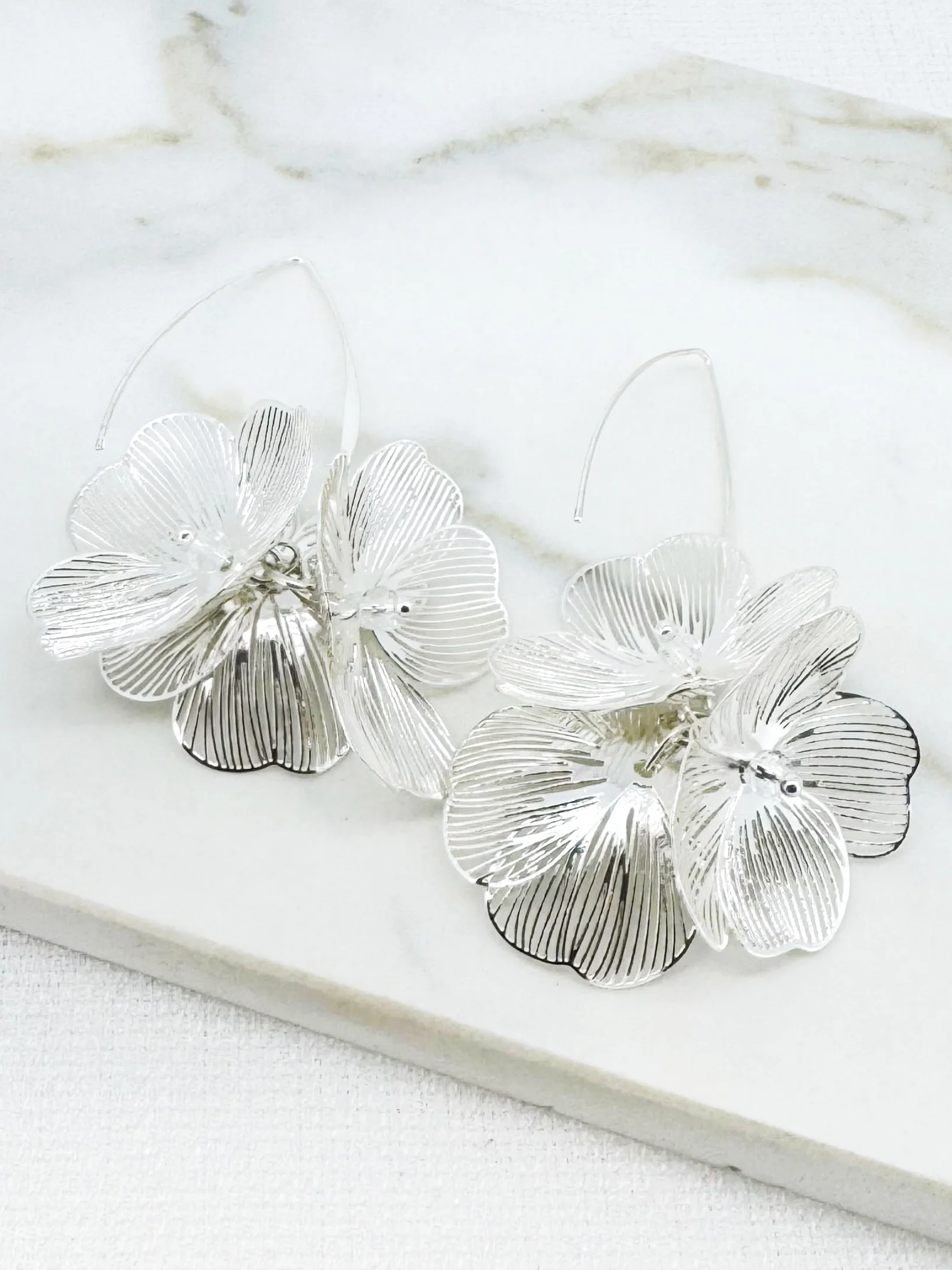 Envy 4837 Long Petal Design Earrings with layered floral petal detailing.
