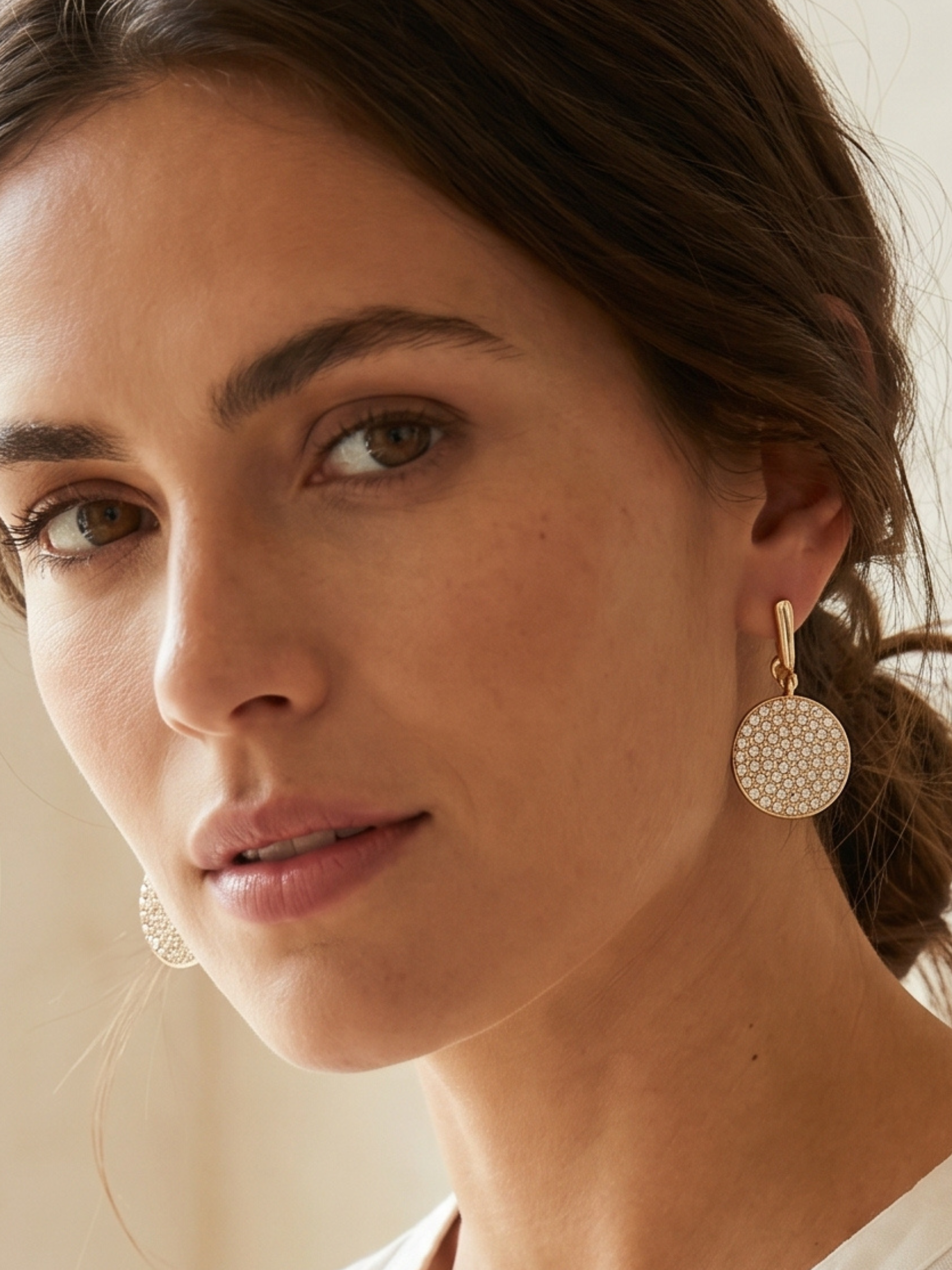 Envy 512 Diamante Circle Dropper Earrings with hoop-style tops and sparkling circular diamante drops.