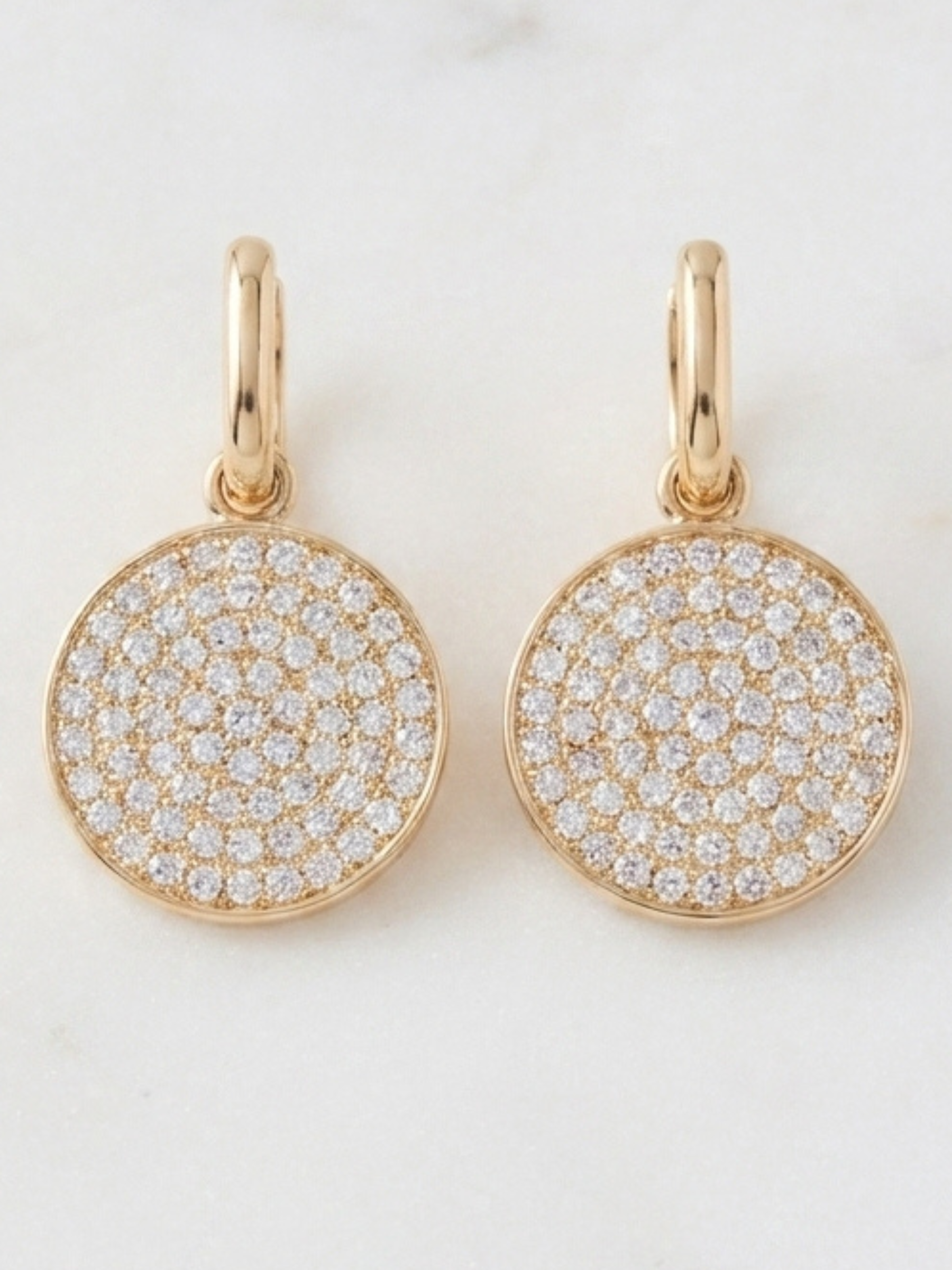 Envy 512 Diamante Circle Dropper Earrings with hoop-style tops and sparkling circular diamante drops.