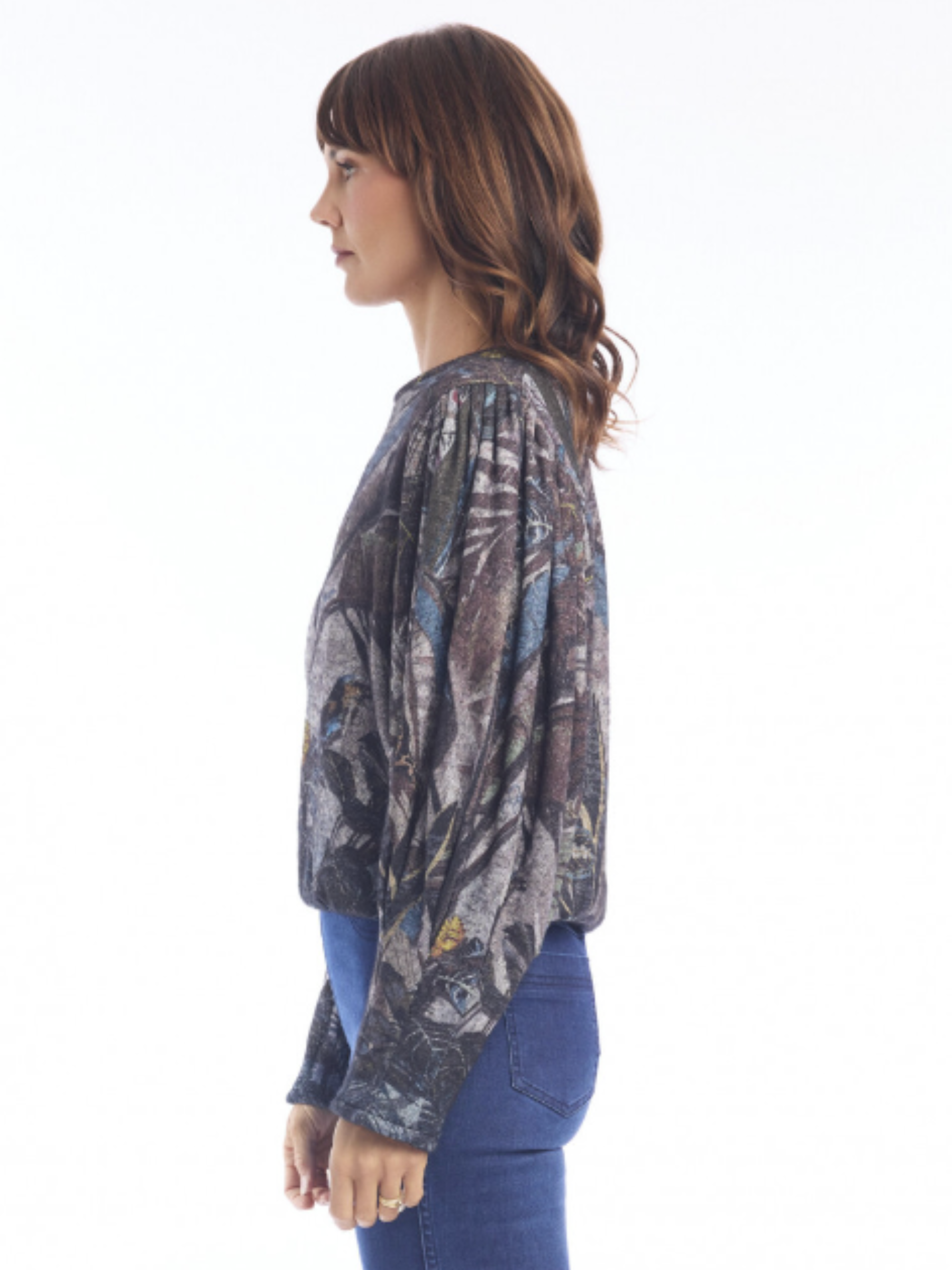 Escape 62819 Knit Jumper with an abstract printed design, round neckline, long sleeves and a relaxed fit.