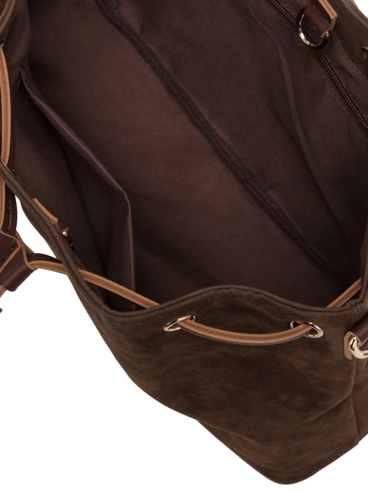 Every Other 12195 Suede Effect Draw Top Bag with draw top fastening, shoulder strap and gold-tone hardware