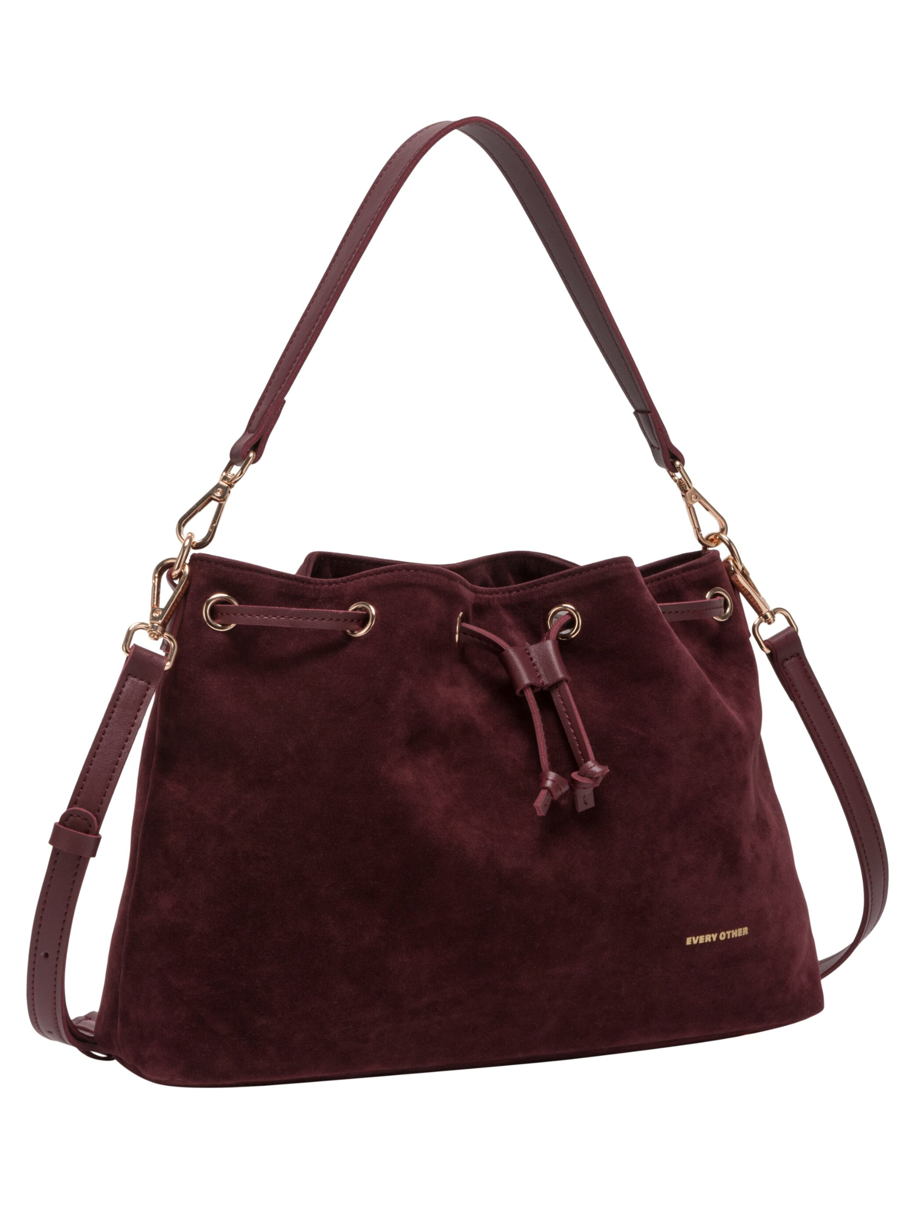 Every Other 12195 Suede Effect Draw Top Bag with draw top fastening, shoulder strap and gold-tone hardware