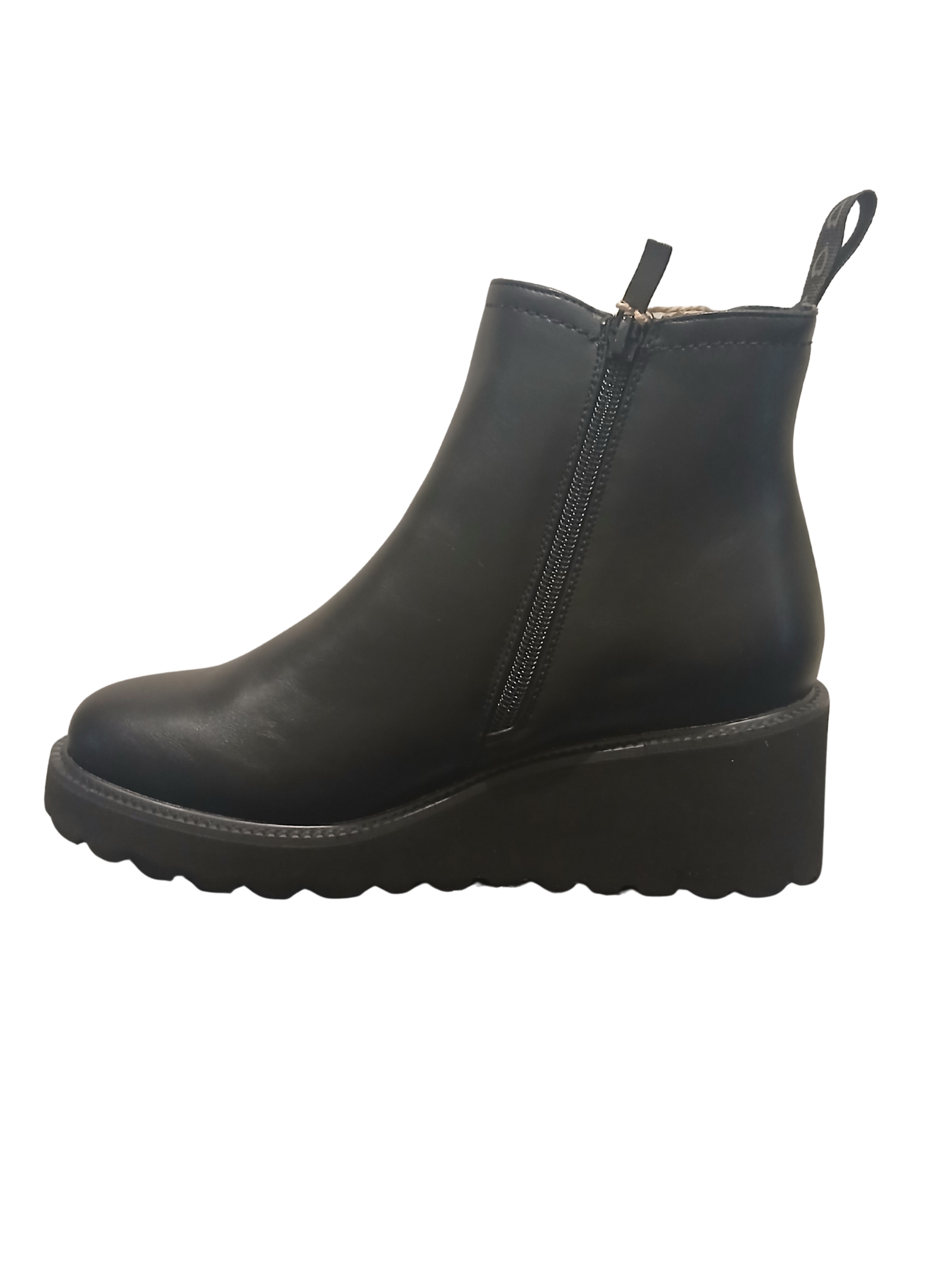 Heavenly Feet Clematis Black Chelsea boots with wedge sole, faux leather upper, elastic side panels and cushioned lining – stylish vegan-friendly ankle boots.