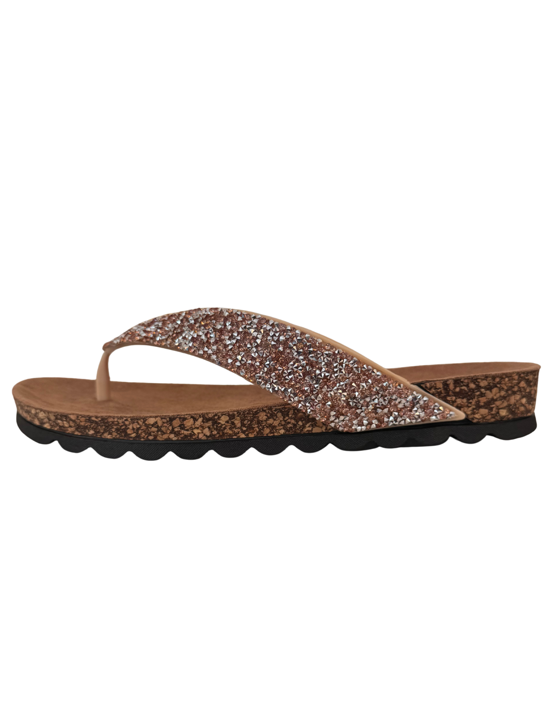 Heavenly Feet Crocus2 Gold Sandals with toe-post design, cushioned sole and embellished strap.