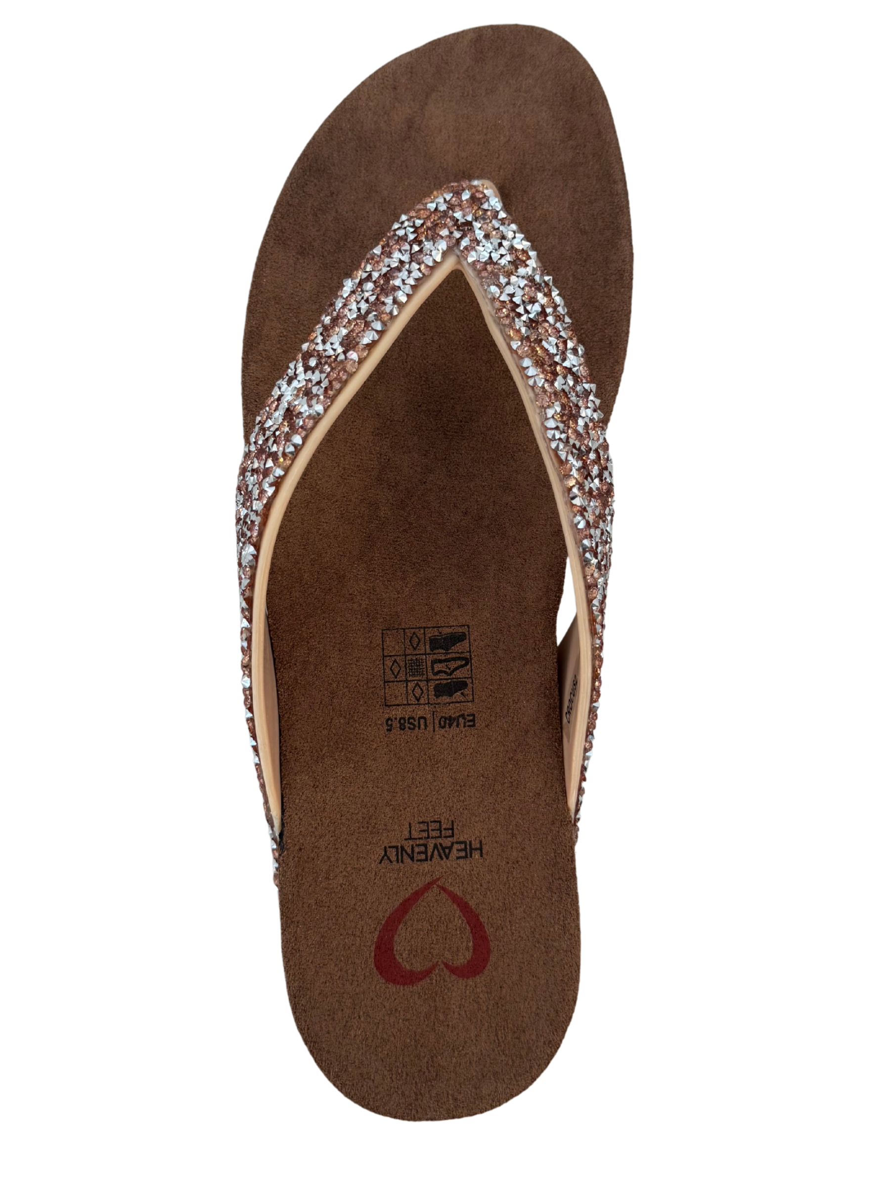 Heavenly Feet Crocus2 Gold Sandals with toe-post design, cushioned sole and embellished strap.