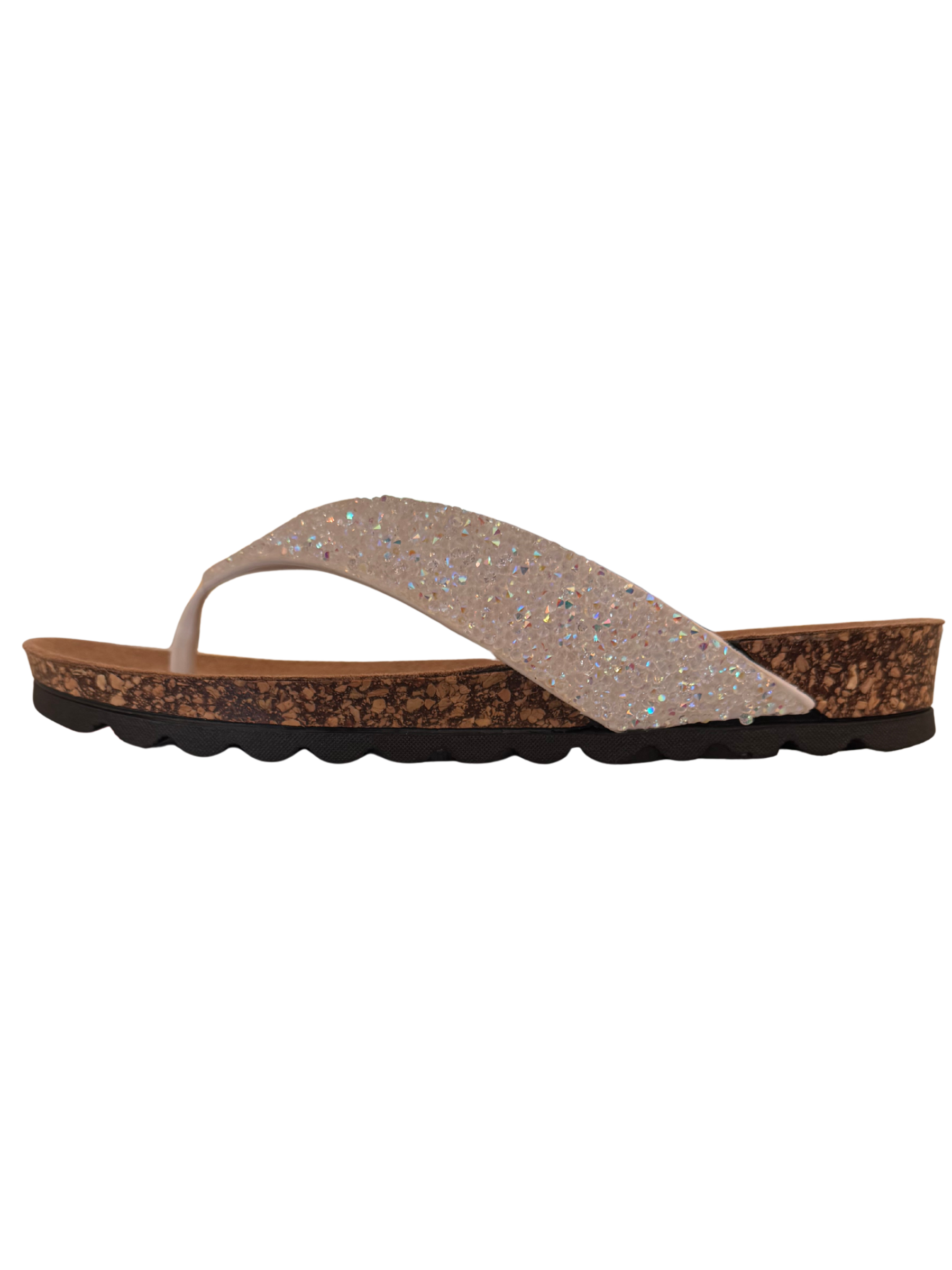 Heavenly Feet Crocus2 White Sandals with toe-post design, cushioned sole and embellished strap.