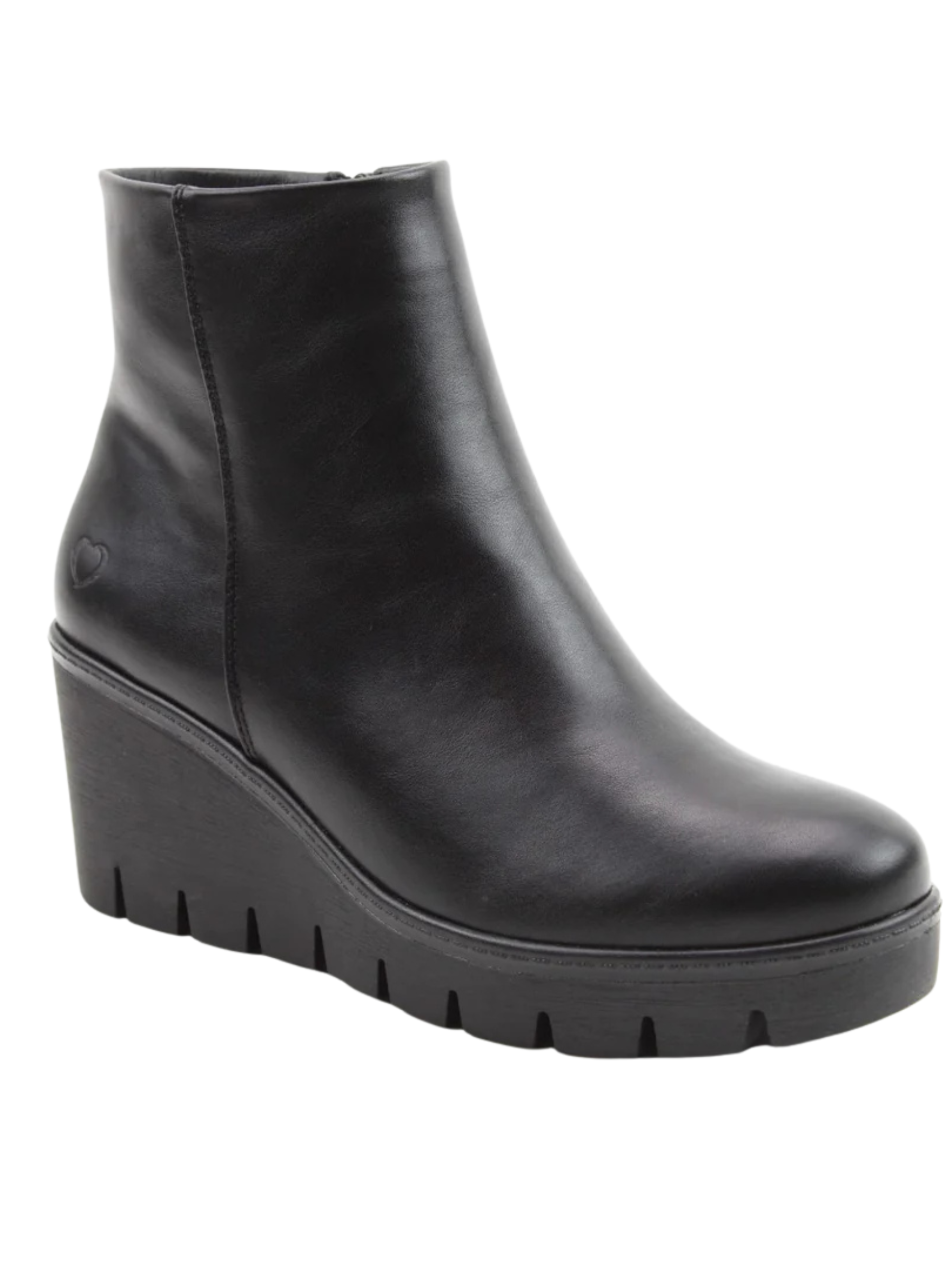 Heavenly Feet Fiorella Black Ankle Boot – women’s vegan-friendly wedge ankle boot with side zip, memory foam insole and 6.5 cm heel for stylish everyday comfort.