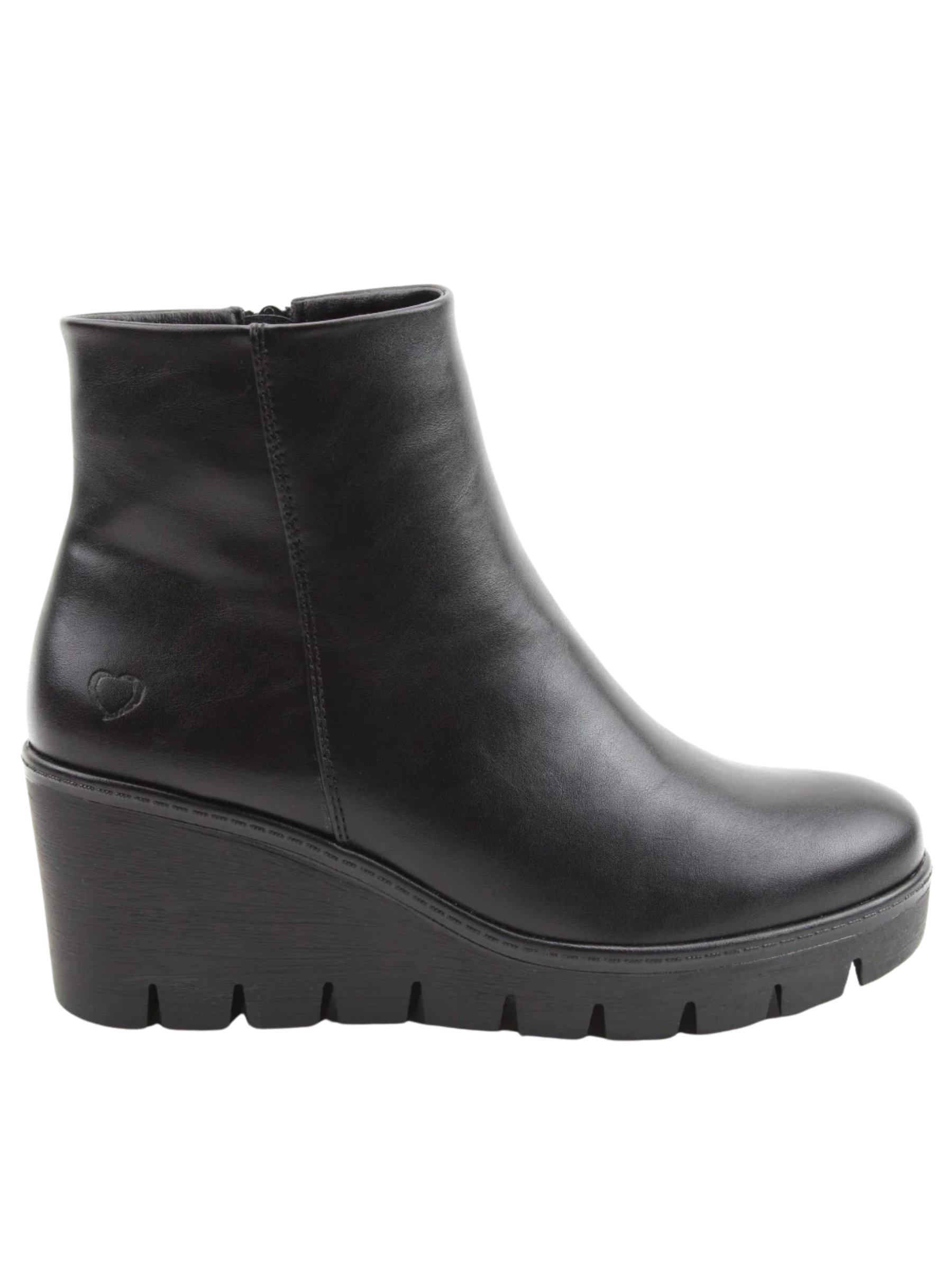 Heavenly Feet Fiorella Black Ankle Boot – women’s vegan-friendly wedge ankle boot with side zip, memory foam insole and 6.5 cm heel for stylish everyday comfort.