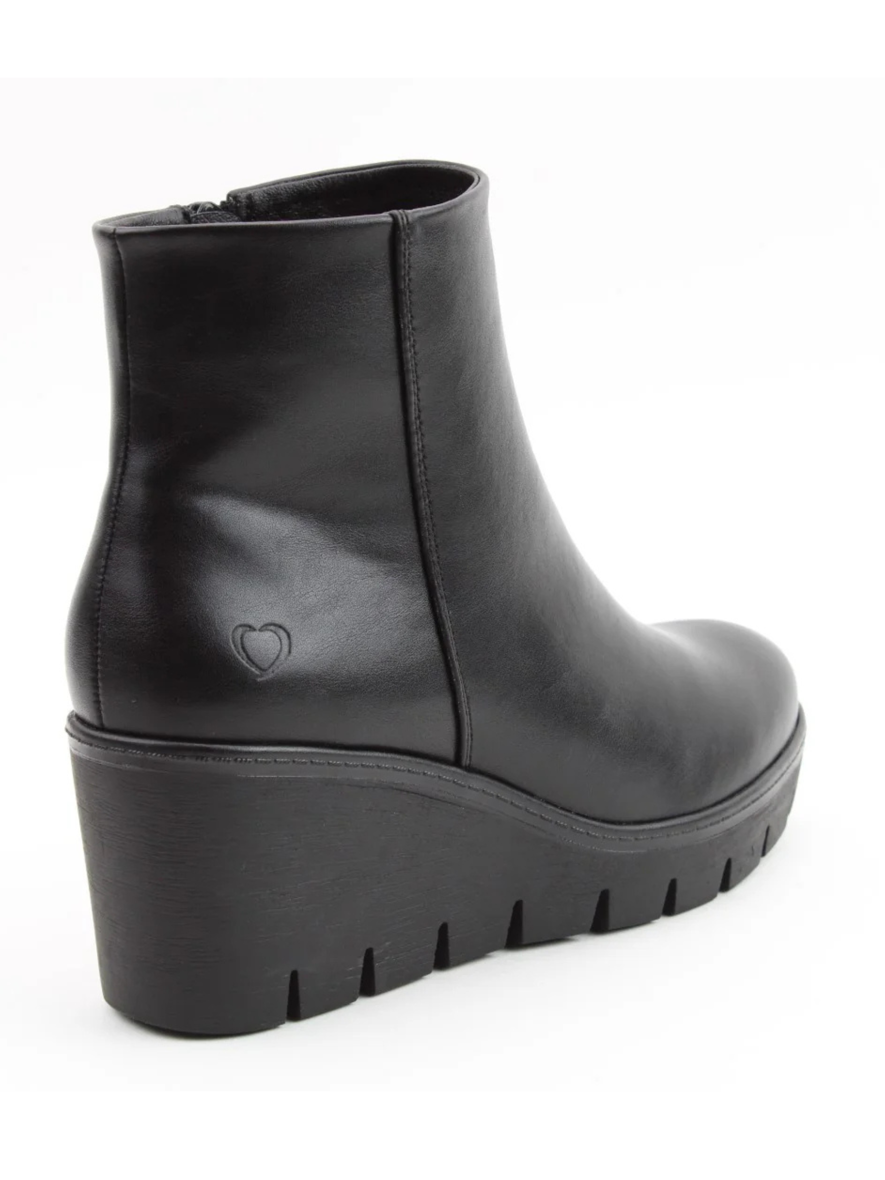 Heavenly Feet Fiorella Black Ankle Boot – women’s vegan-friendly wedge ankle boot with side zip, memory foam insole and 6.5 cm heel for stylish everyday comfort.