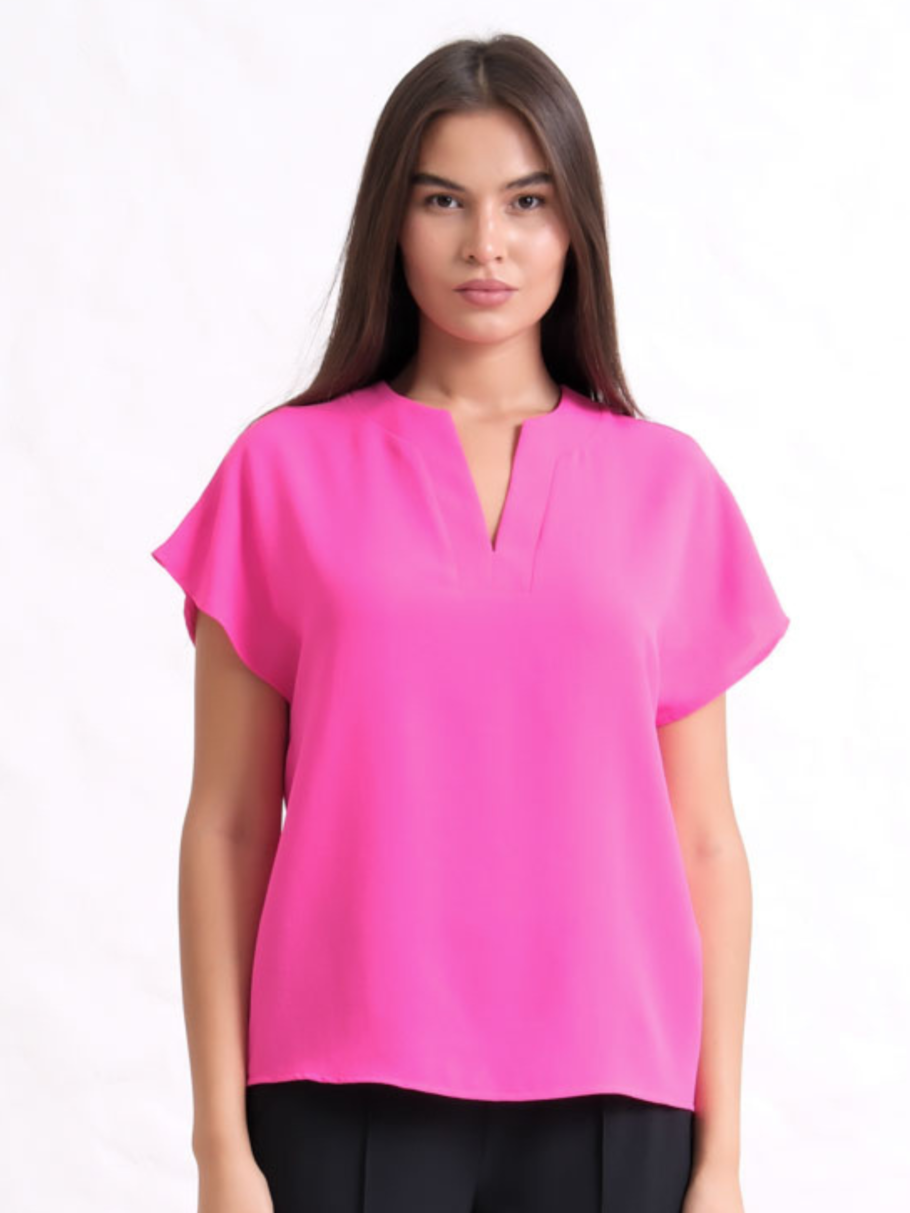 Inco 4368 Short Sleeve Top with V-notch neckline and relaxed fit.