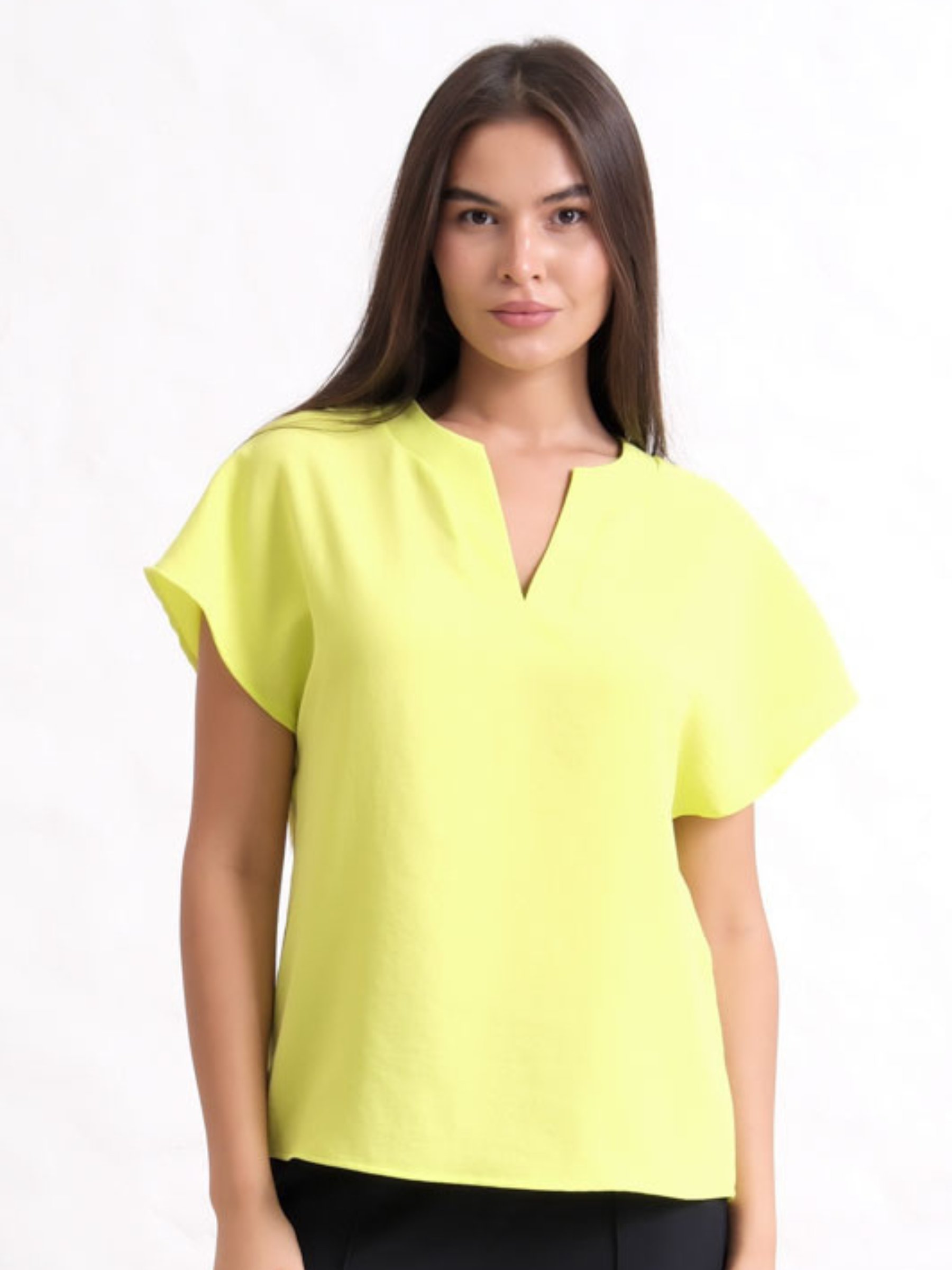 Inco 4368 Short Sleeve Top with V-notch neckline and relaxed fit.