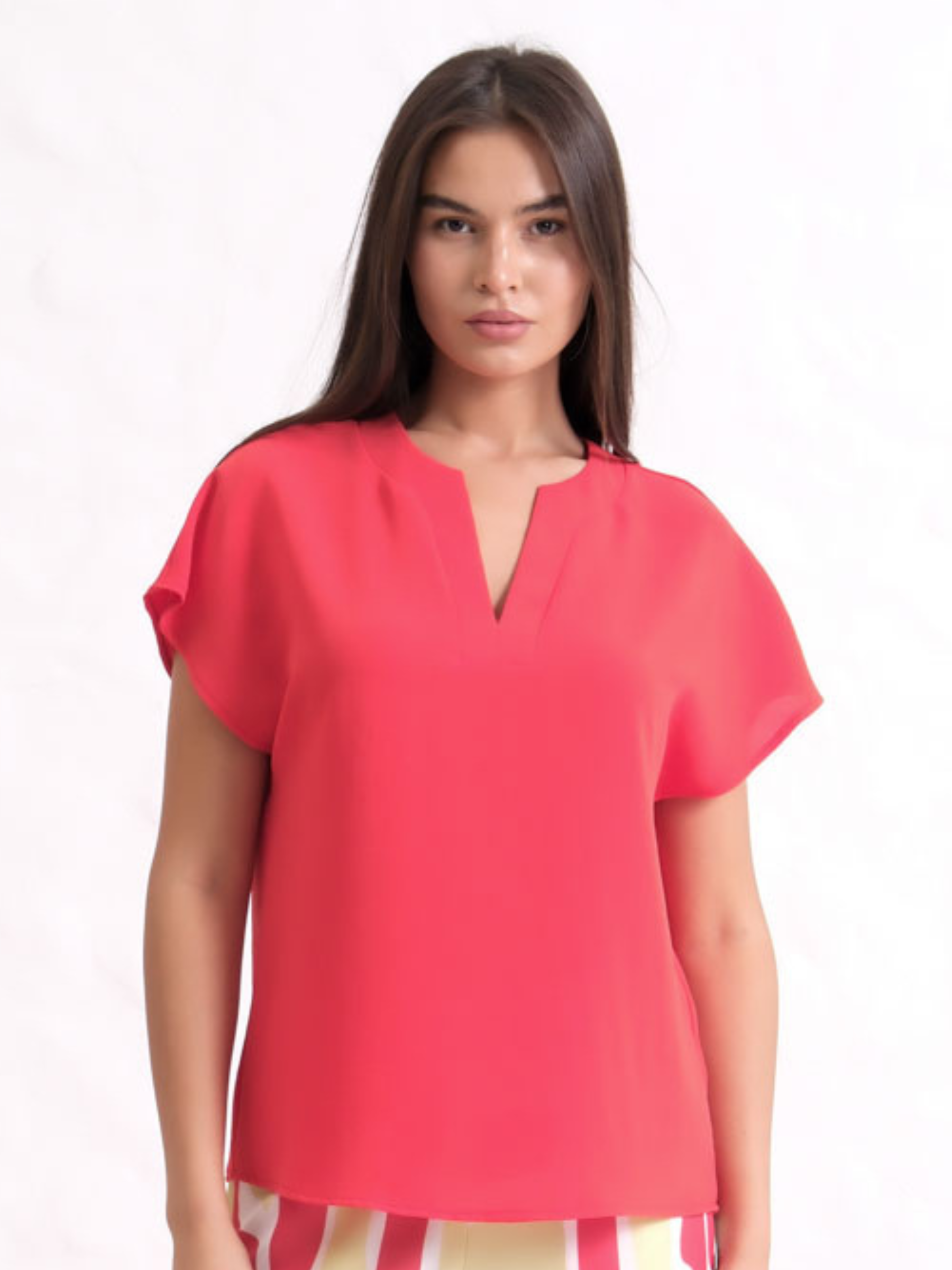 Inco 4368 Short Sleeve Top with V-notch neckline and relaxed fit.