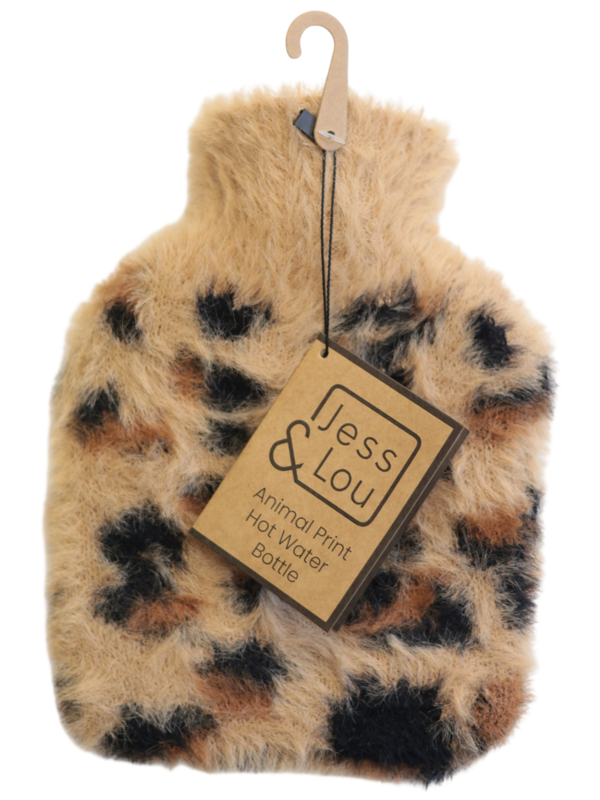 Jess & Lou CC130 Animal Print Mini Hot Water Bottle with fluffy knit cover and compact 500ml design.