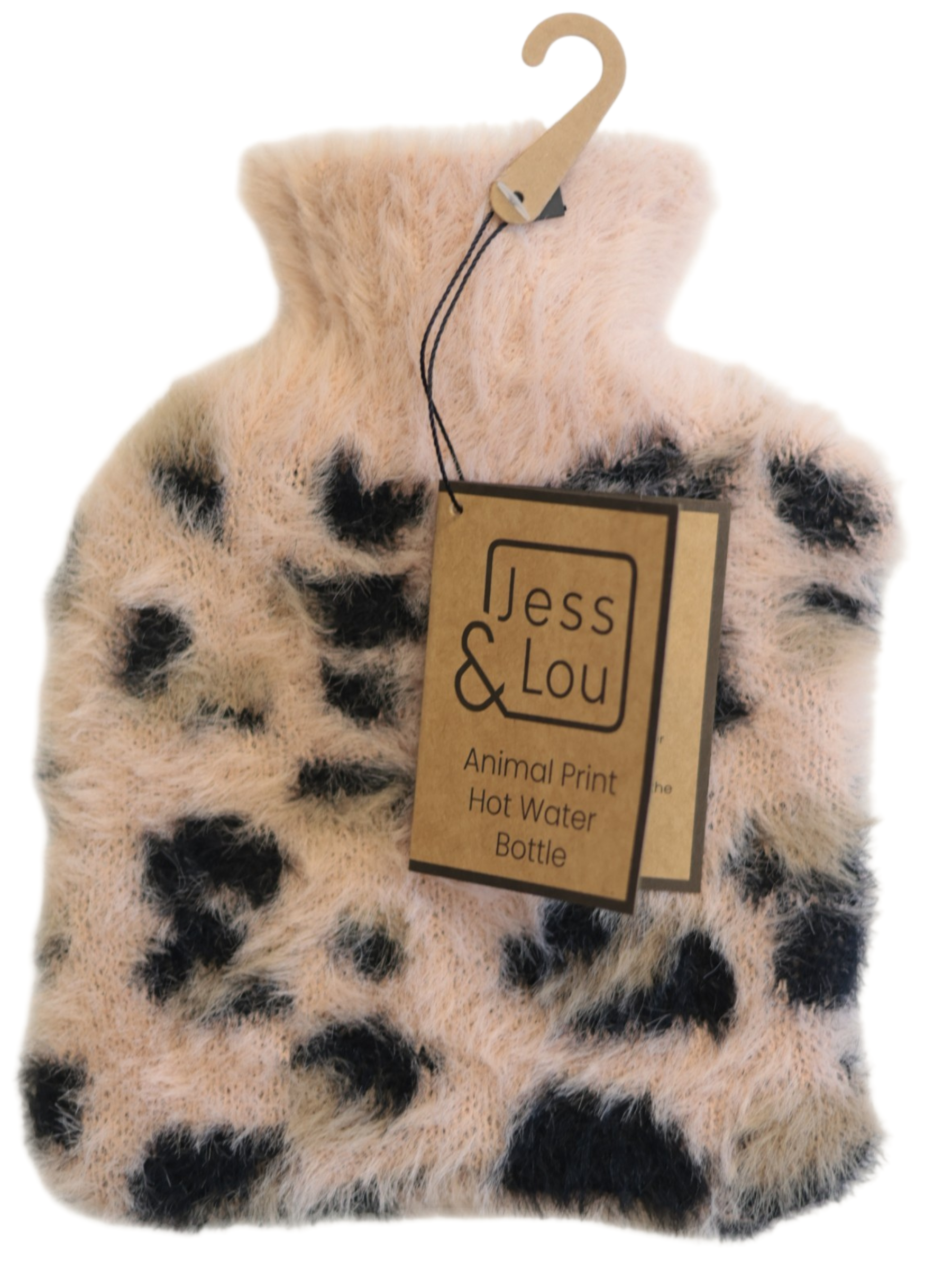 Jess & Lou CC134 Animal Print Mini Hot Water Bottle with fluffy knit cover and compact 500ml design.