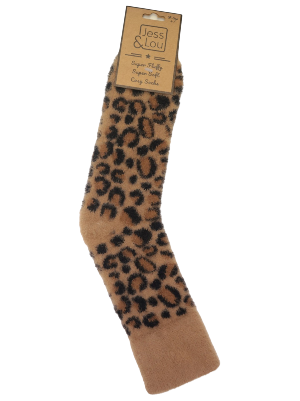 Jess & Lou SL830 Leopard Print Fluffy Socks with a soft fluffy texture and all-over leopard print.