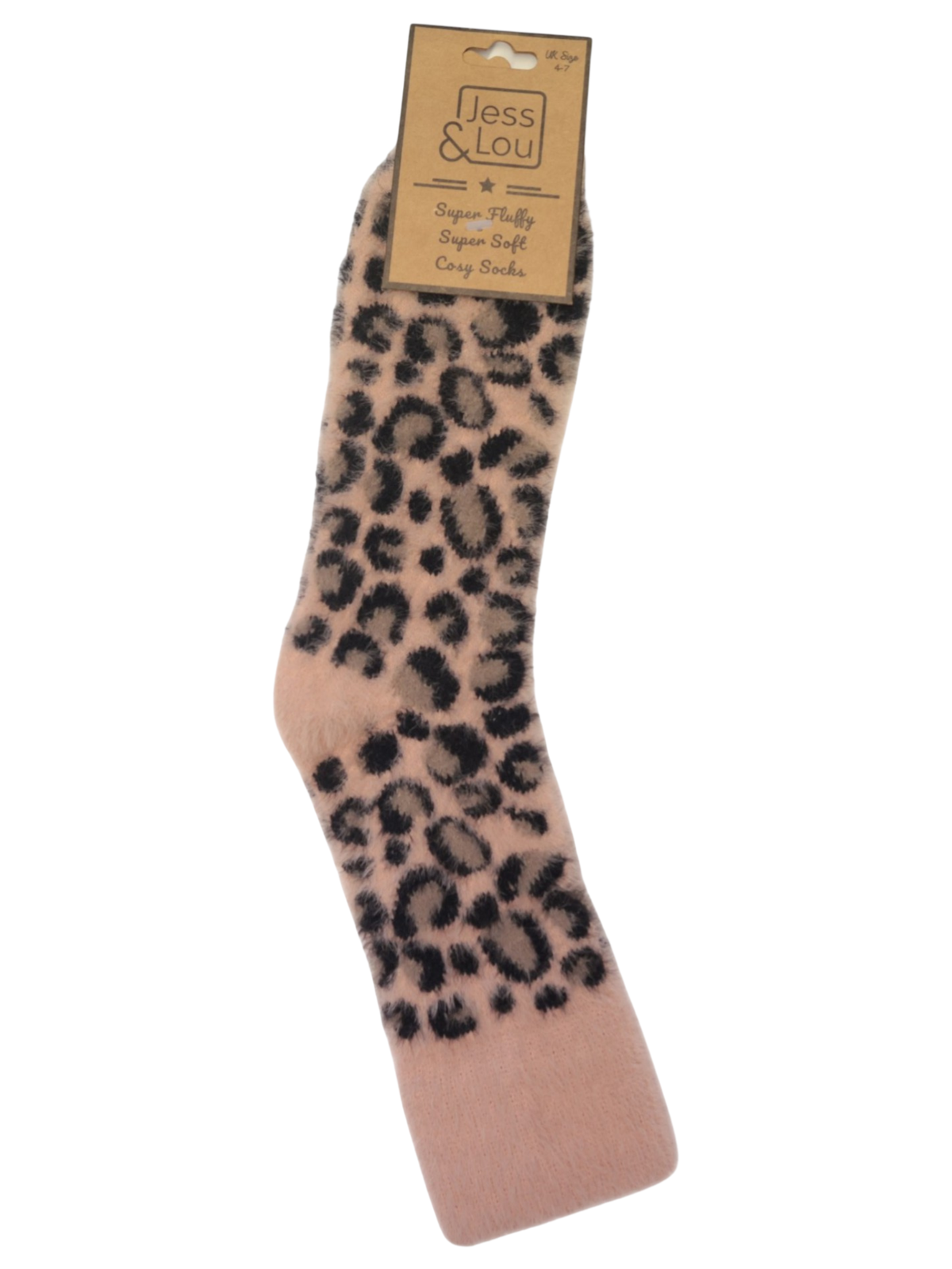 Jess & Lou SL834 Leopard Print Fluffy Socks with a soft fluffy texture and all-over leopard print.