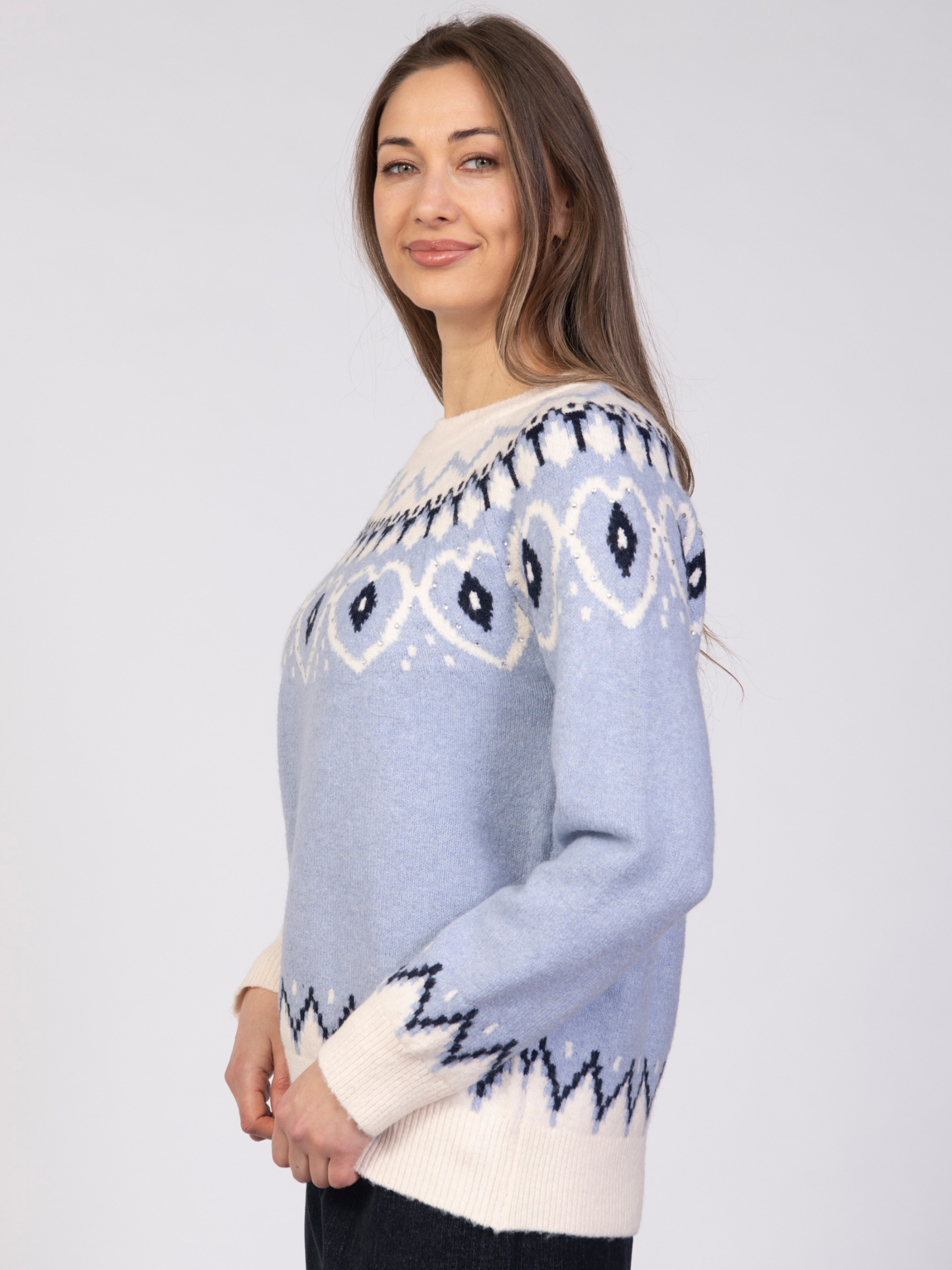 Jessica Graaf 32155 Printed Jumper with round neckline, long sleeves and fair isle inspired print detail