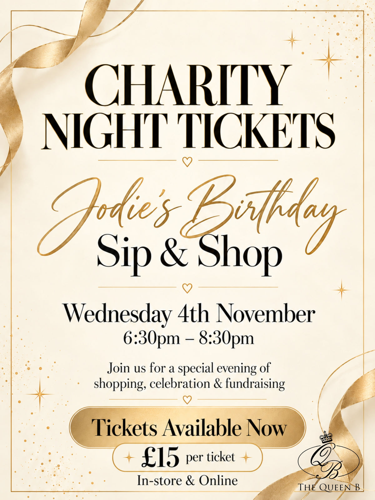 SOLD OUT - Jodie's Birthday Sip & Shop Charity Night Tickets