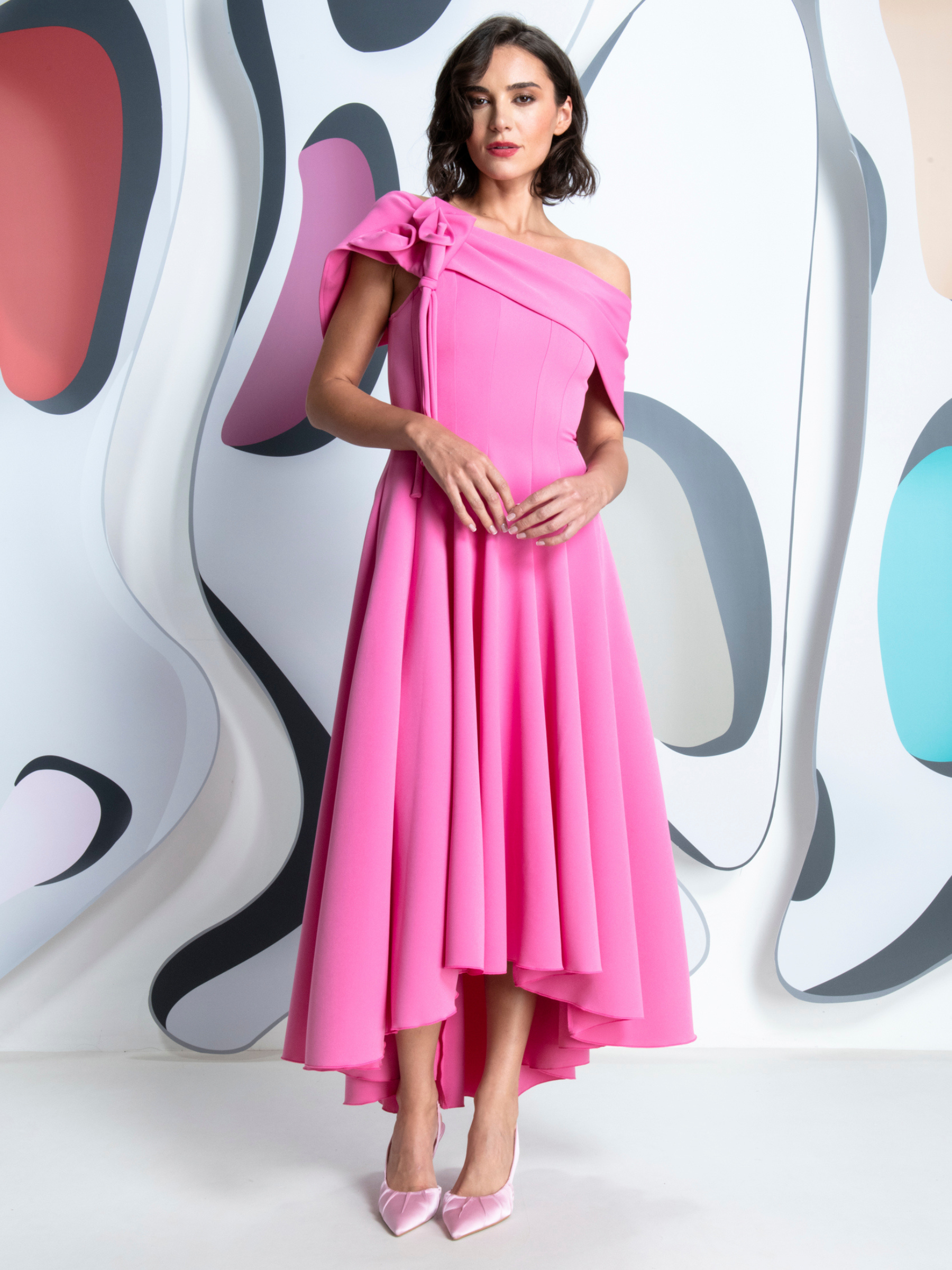 kevan jon pink dress KEVAN JON MILA PLEAT BARBIE PINK