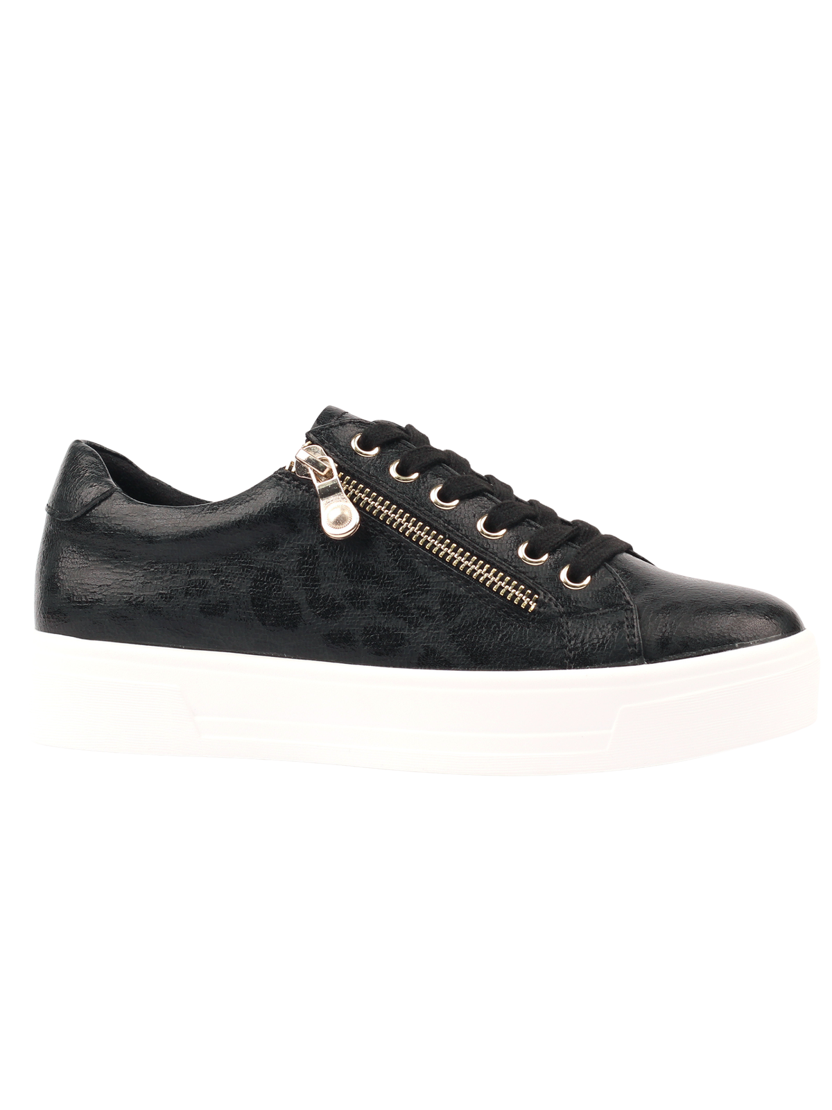 Lunar Charm II Black Trainer with lace-up front, side zip fastening, textured upper and chunky sole