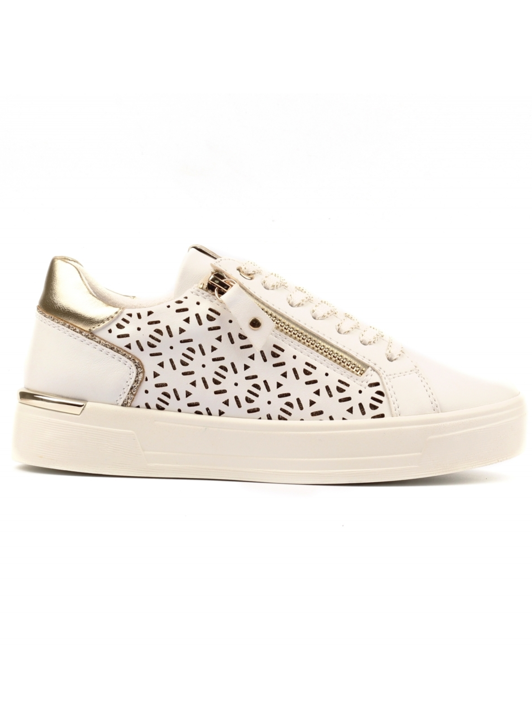 Lunar Ciara White Trainer with laser-cut side panel, lace-up front, side zip detail and chunky sole.