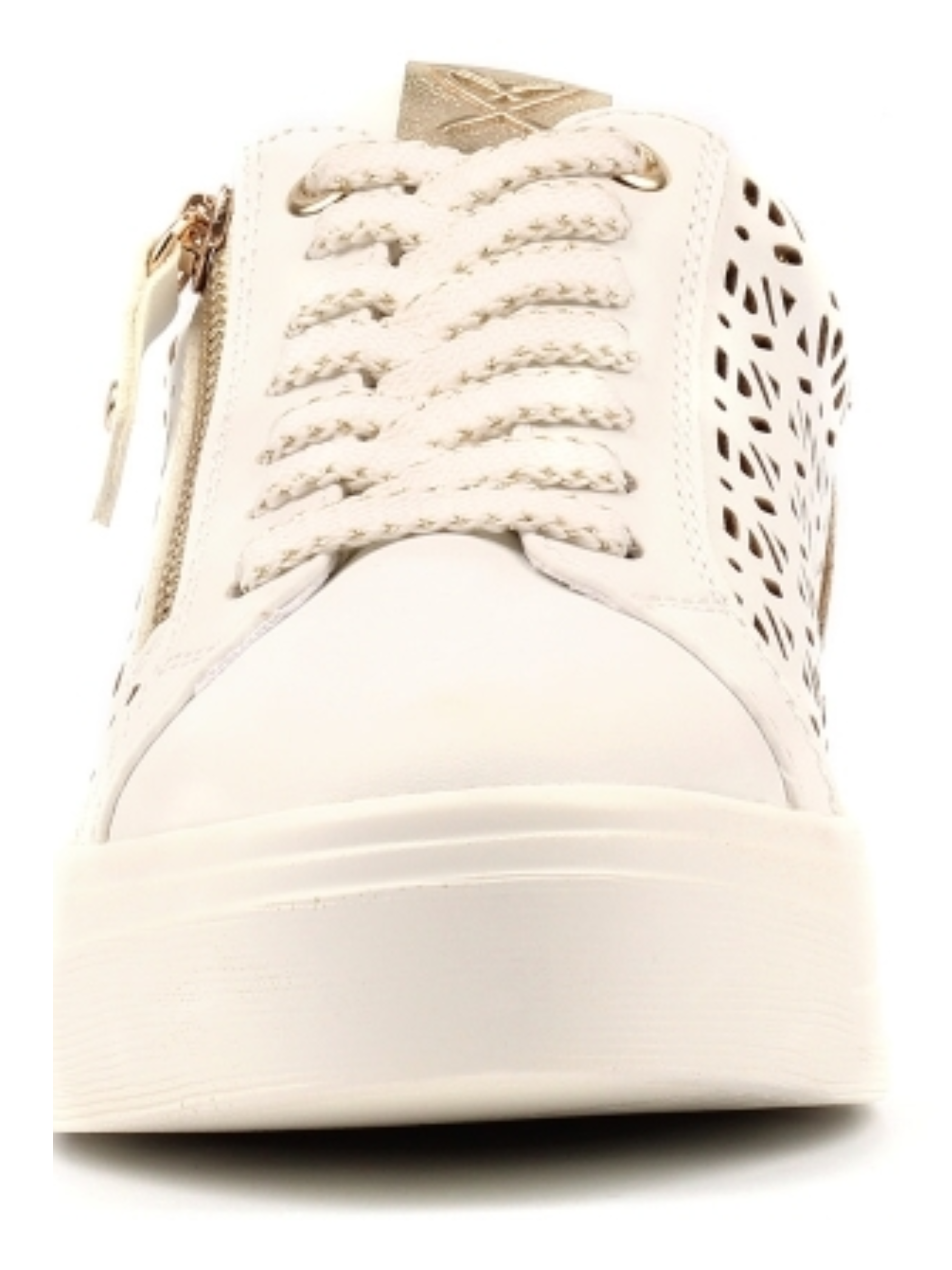 Lunar Ciara White Trainer with laser-cut side panel, lace-up front, side zip detail and chunky sole.