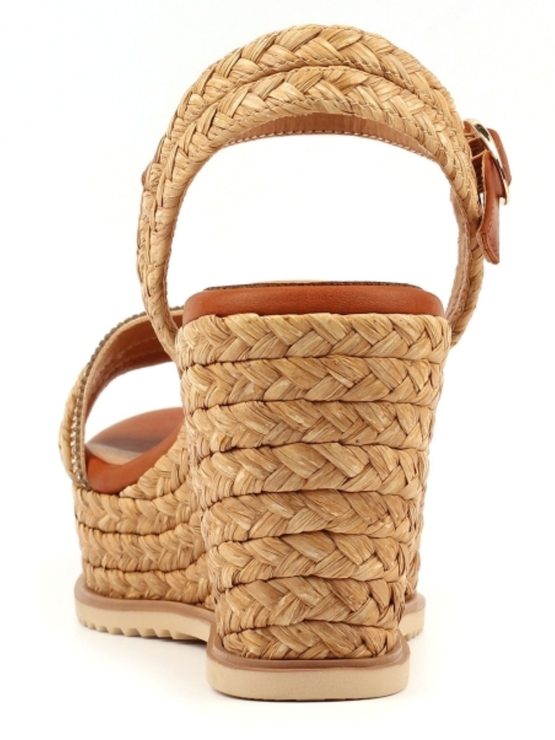 Lunar Domino Camel Wedge Sandal with woven espadrille wedge heel, sparkling strap detail and adjustable ankle buckle.
