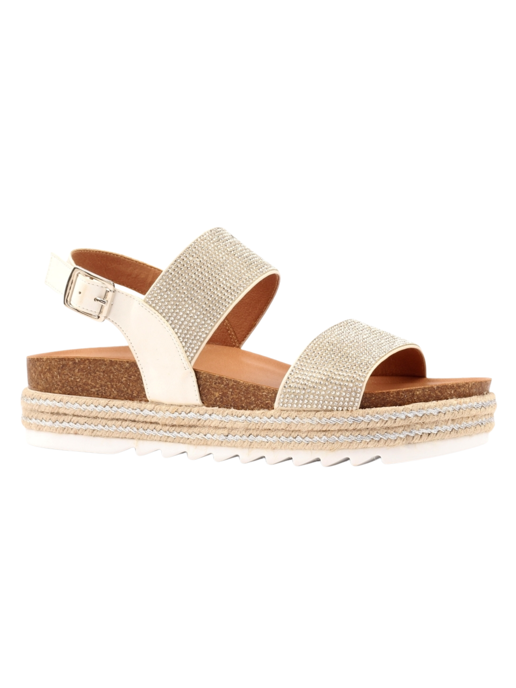 Lunar Emery Silver Sandal with diamante straps, platform sole and adjustable ankle strap.