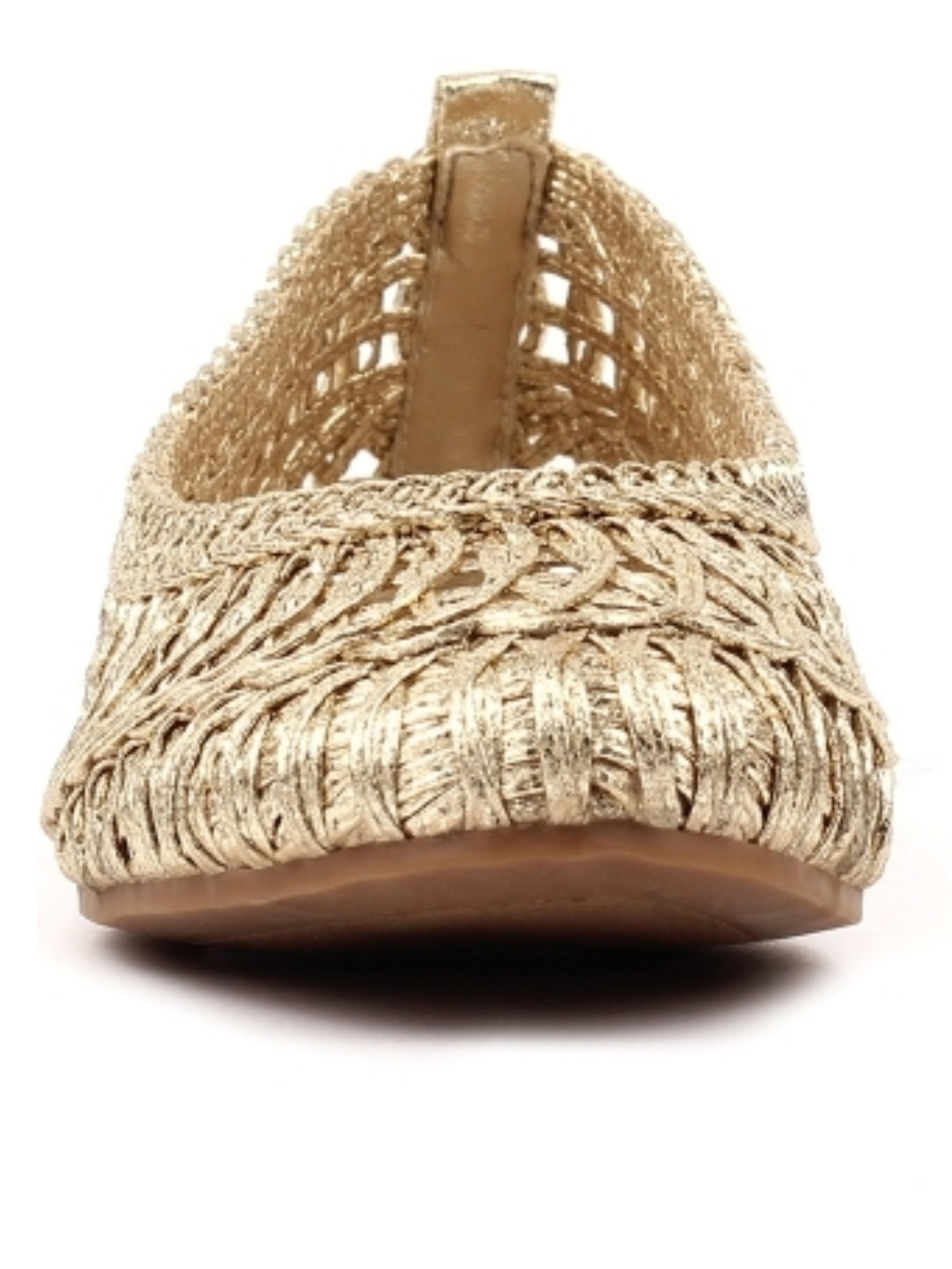 Lunar Keeley Gold Flat with woven metallic upper and slip-on flat silhouette.