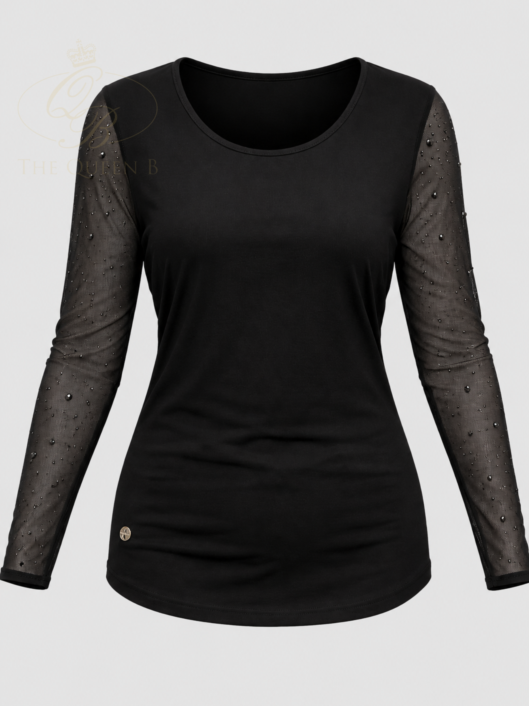 Malissa J WF2621A Studded Mesh Sleeve Jersey Top