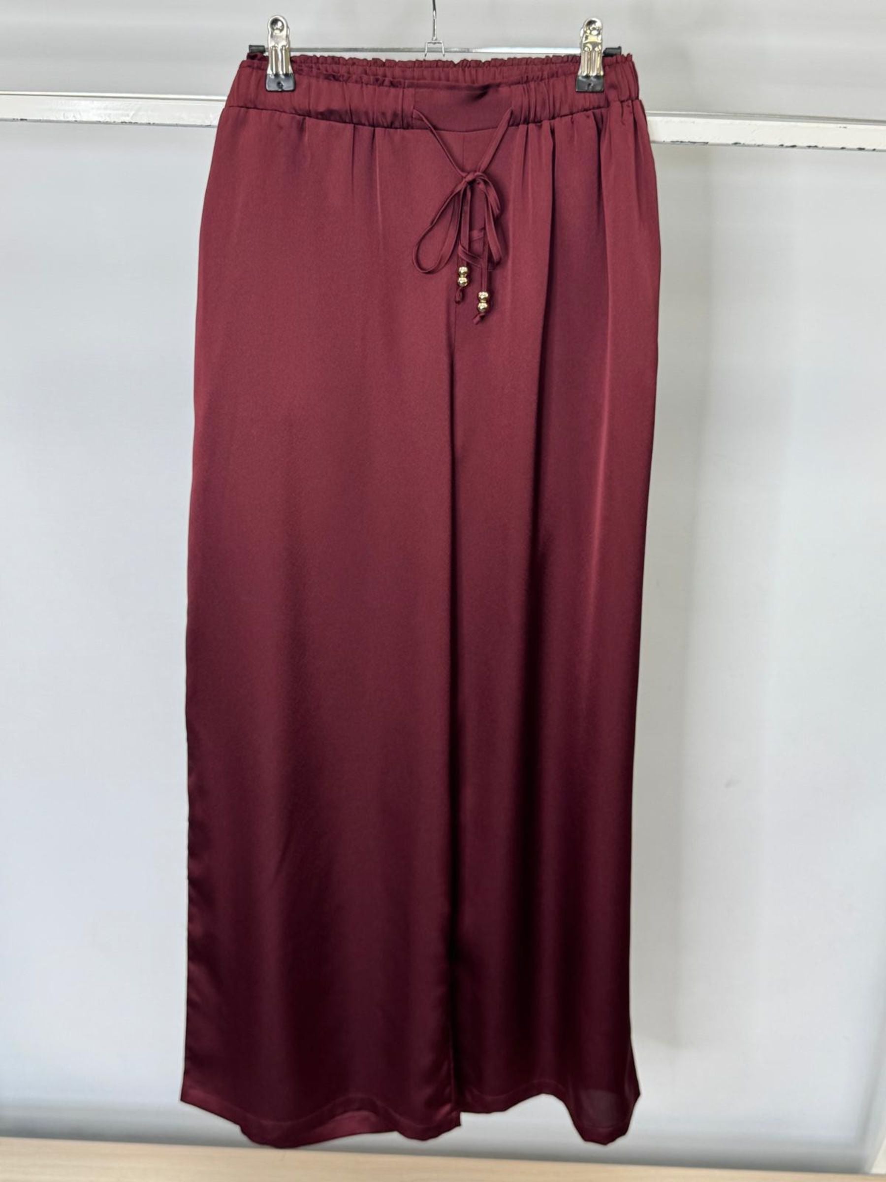 Malissa J WF2603 Wine Wide Leg Satin Trousers