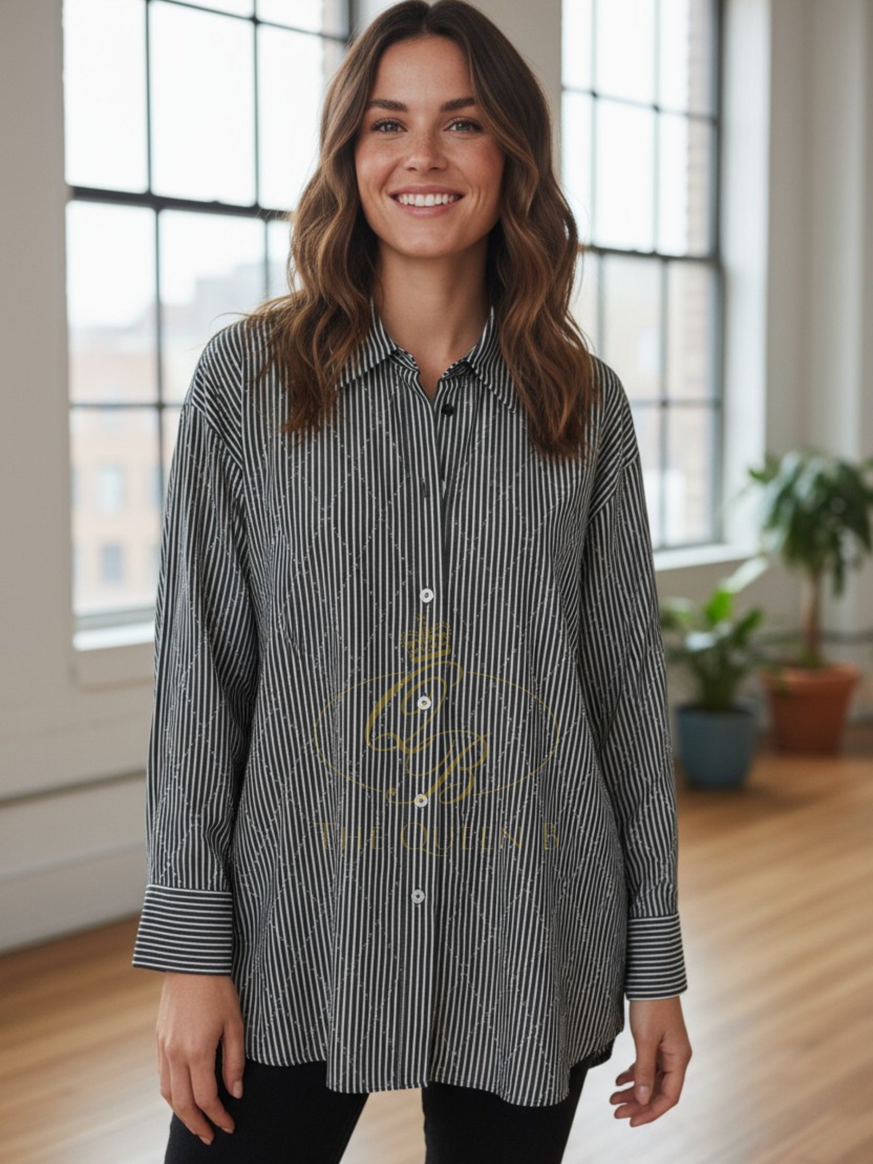 Malissa J WF2557 Black/White Woven Shirt