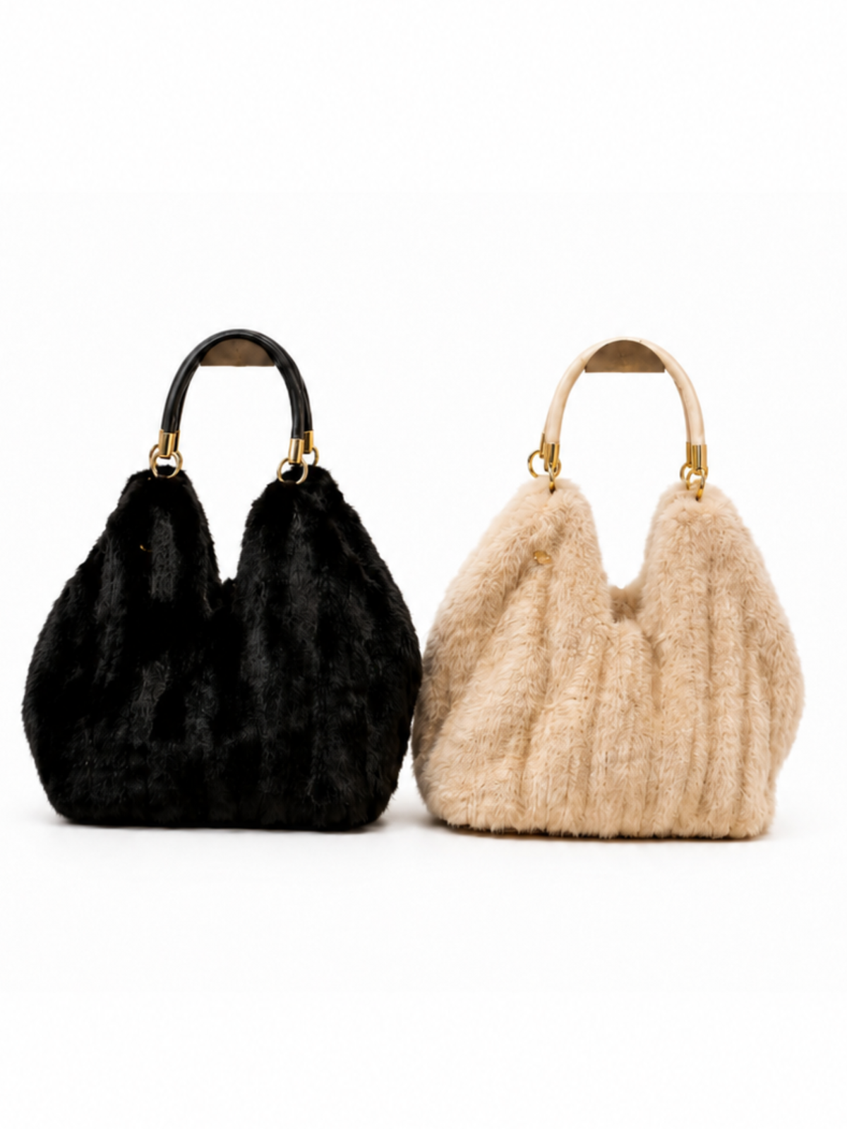 Malissa J GC22225 Faux Fur Stripe Effect Bag with faux fur texture, stripe effect detailing, structured top handle and gold-tone hardware.