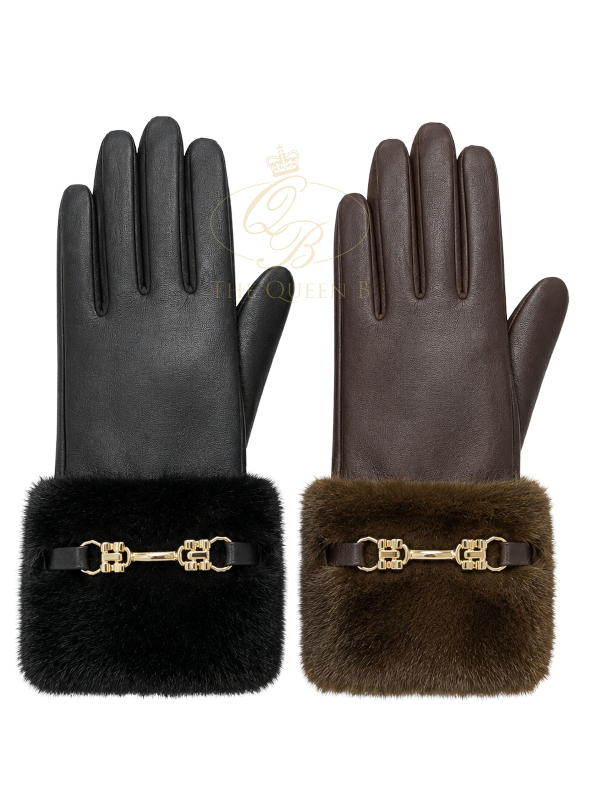 Malissa J GC22250 Faux Fur & Metal Trim Gloves with plush cuffs, smooth finish and decorative metal wrist detail.