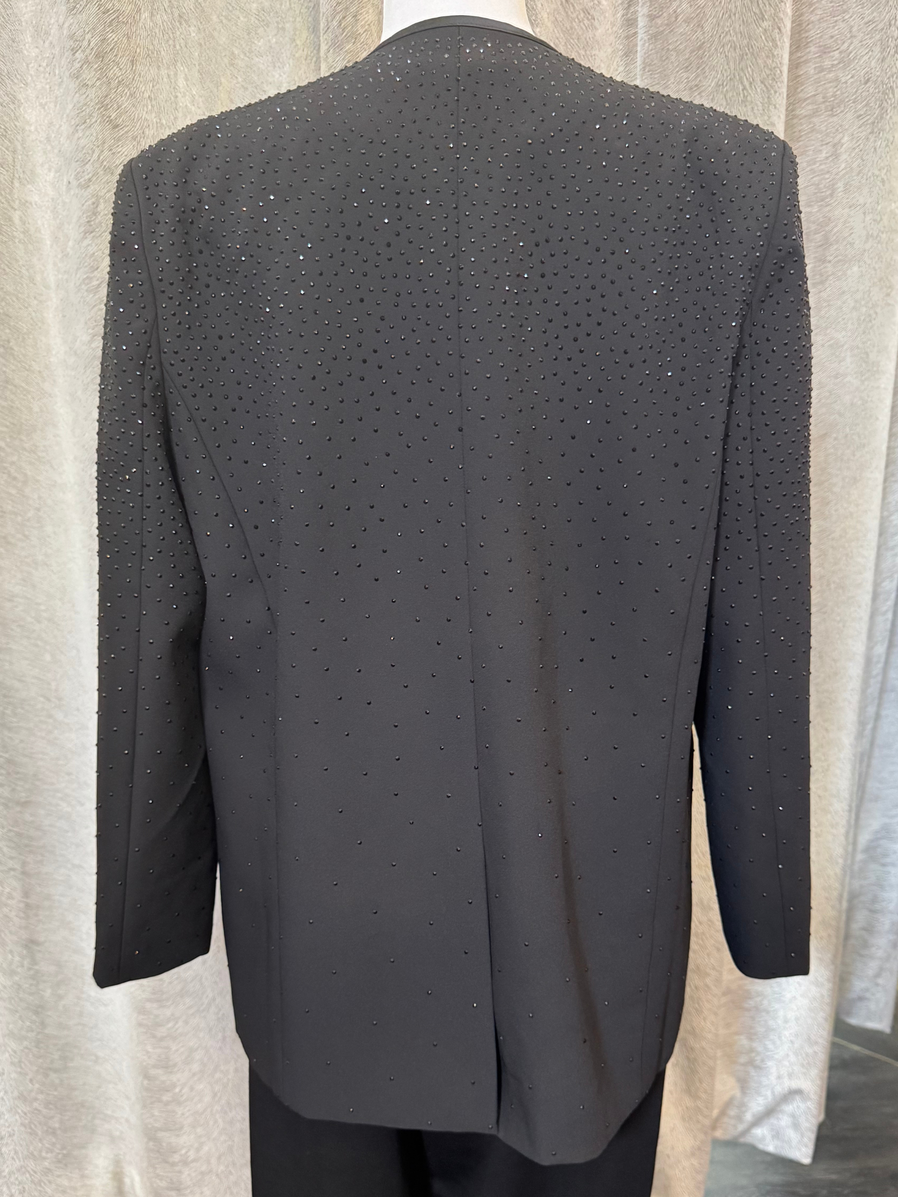 Malissa J WF2600 black studded blazer with longline tailored fit-women’s evening blazer with sparkling embellishments for smart-casual and occasion wear.