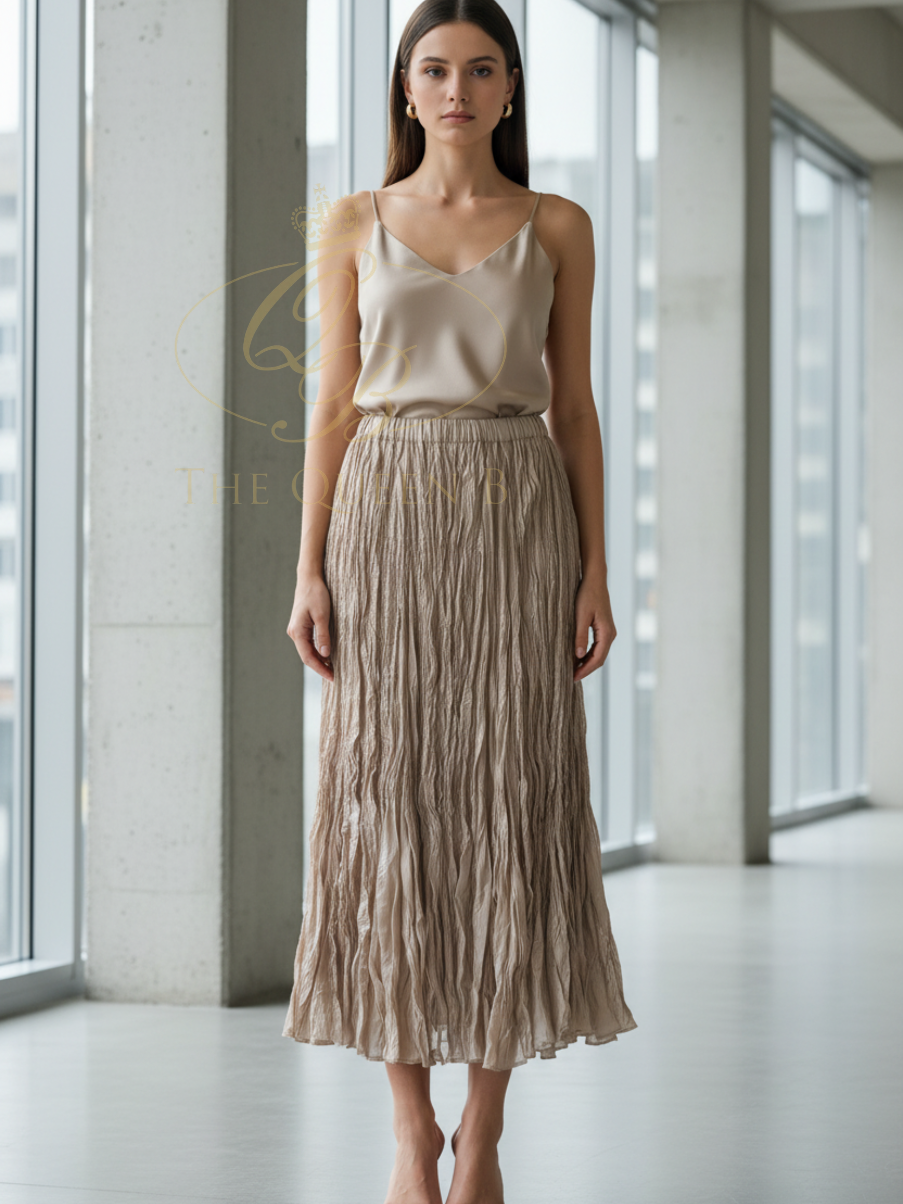 Malissa J WF2664 Elasticated Crinkle Skirt with flowing A-line silhouette and textured crinkle fabric.